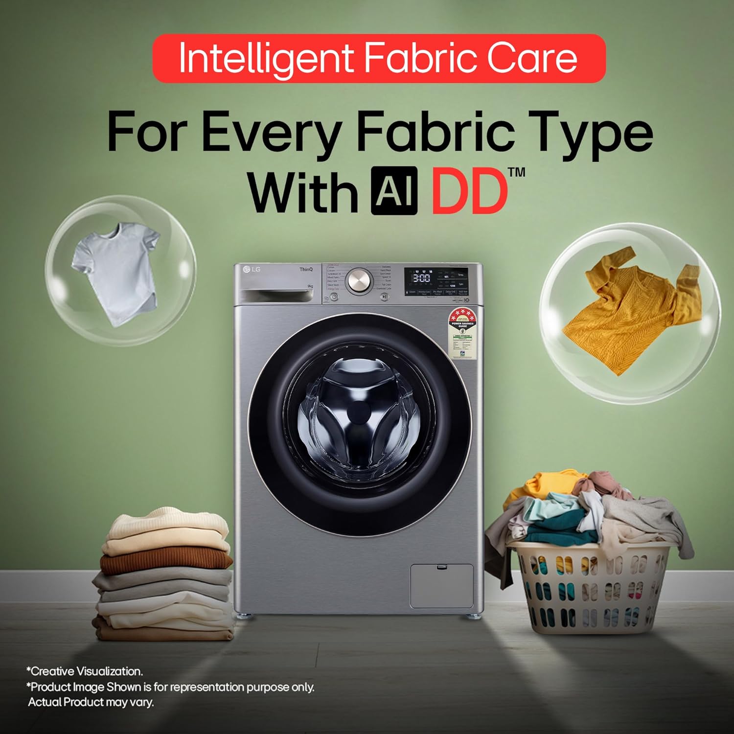 LG 9 Kg, 5 Star, AI Direct Drive Technology, Wi-Fi, Steam+ with Wrinkle Care, Fully Automatic Front-Loading Washing Machine (FHP1209Z7P, Intelligent & Convenient Fabric Care, Allergy Care, Platinum)