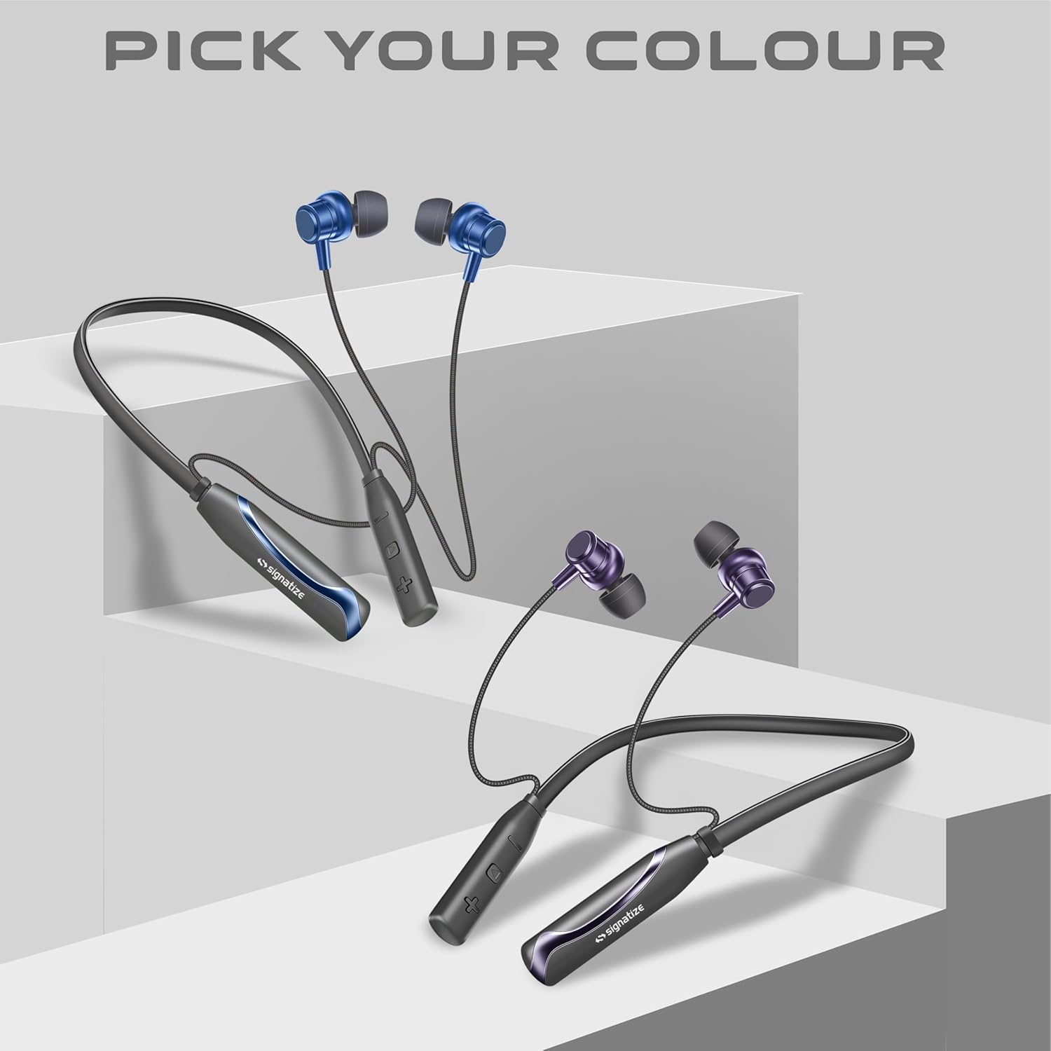 SIGNATIZE Neckband Bluetooth Headphones with 55 Hours Playtime with 10mm Drivers, Rich Music Experience, BT 5.3v, Type C Fast Charging, Neckband Earphones & IPX4 Water Resistant (Blue)