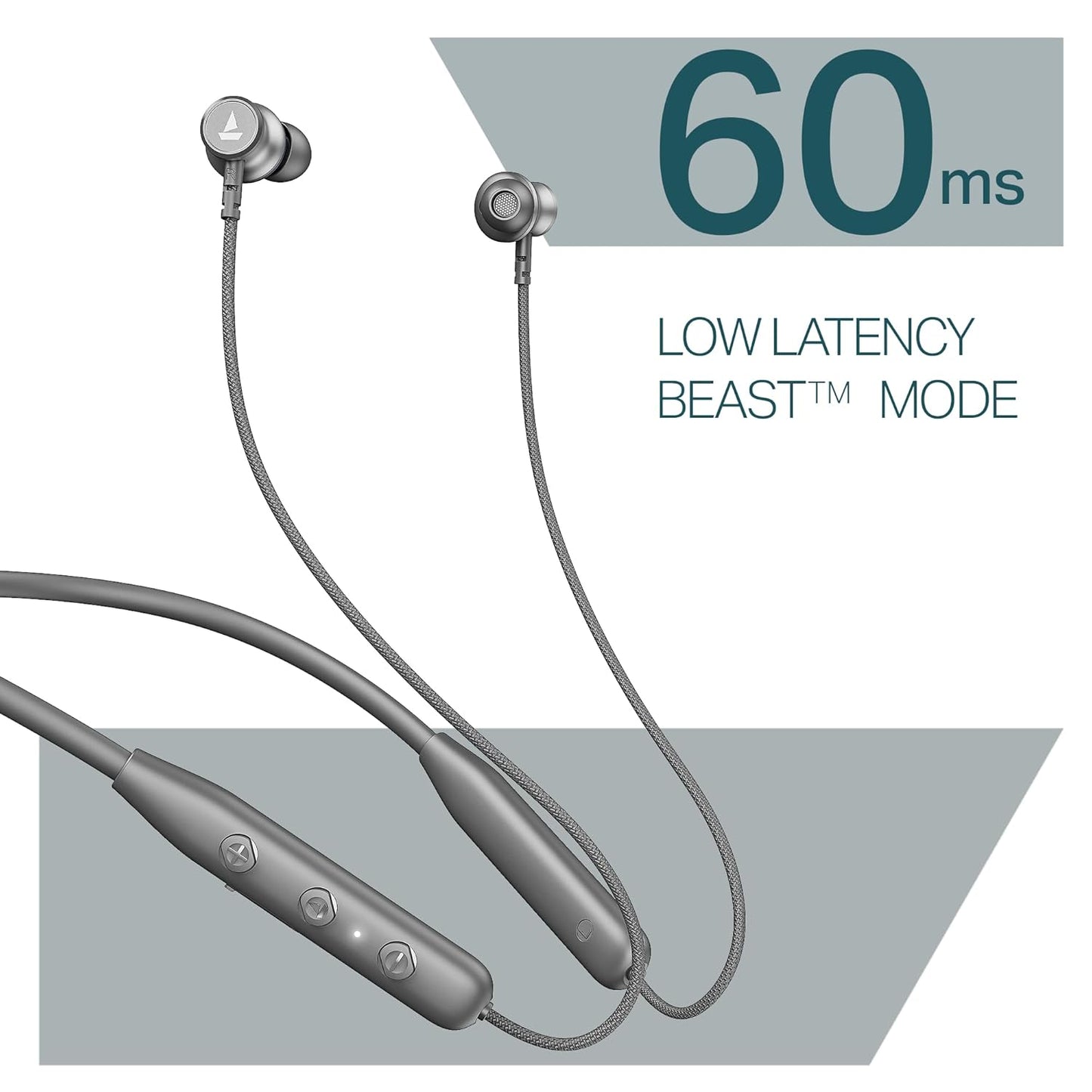 boAt Rockerz 113 (2025 Launch), 40 Hrs Playback, Dual Pair, Fast Charge, Enx Tech, Low Latency, Magnetic Buds, Bluetooth Neckband, Wireless with Mic in Ear Earphones(Ash Grey)