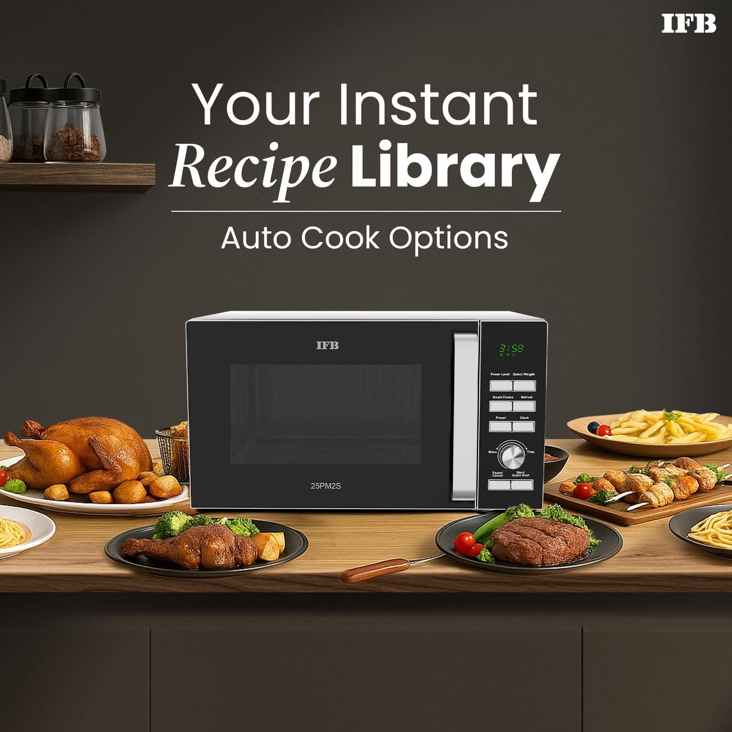 IFB 25 L Solo Microwave Oven (25PM2S, Anti Rust Stainless Steel Cavity With 61 Auto Cook Menus, Multi Stage Cooking, Auto Defrost, Silver)