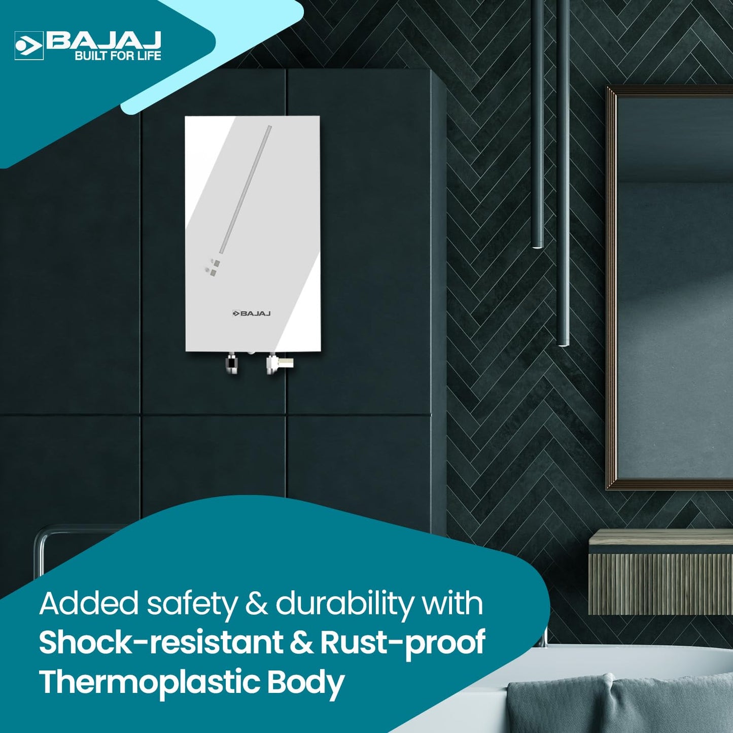 Bajaj Skive 5 Litre Instant Water Heater for home| High Grade SS Tank| Multiple Safety System| Suitable for High Rise| Shock Resistant| Rust Proof Outer| 5-Year* Tank Warranty by Bajaj 【White】