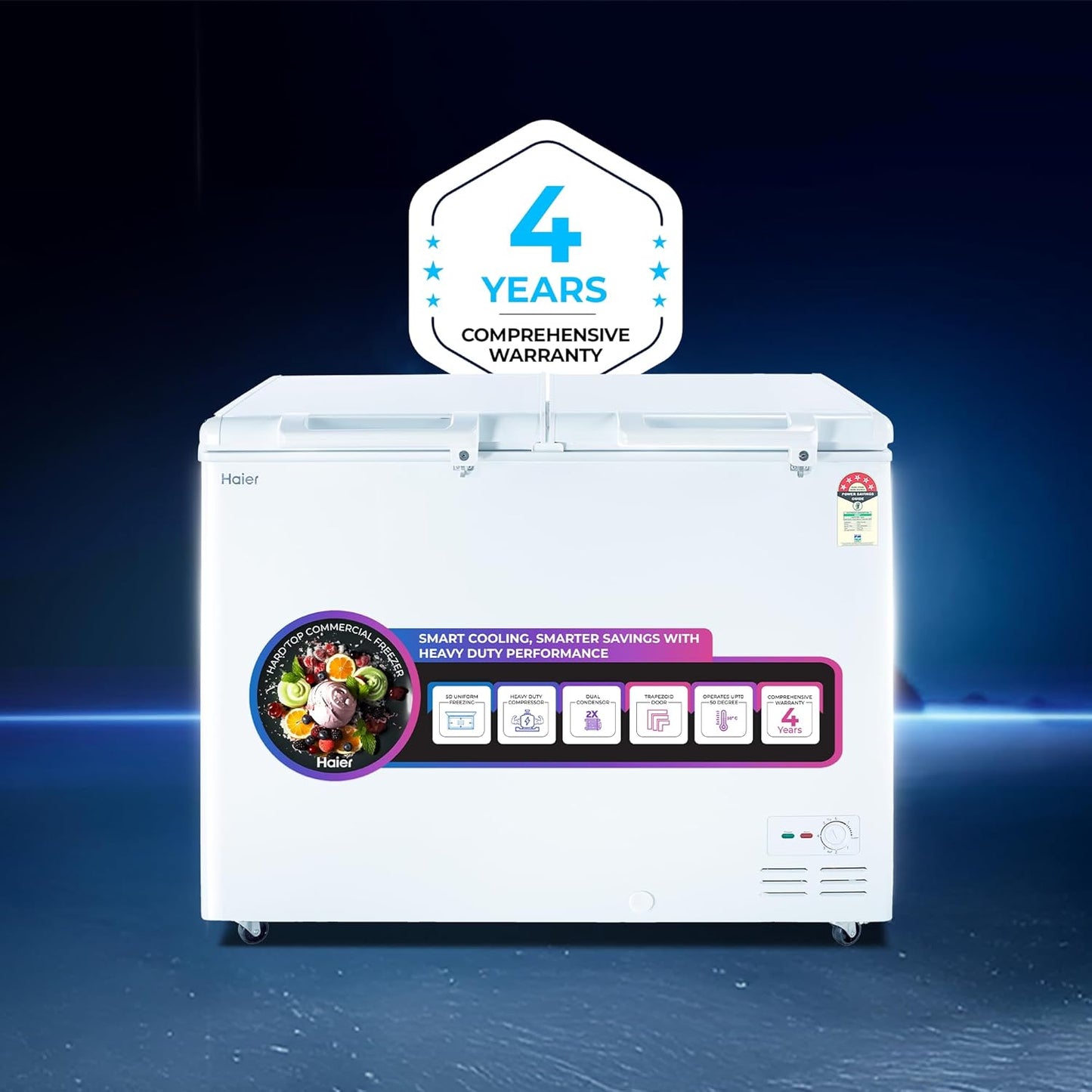 Haier HFC-350DM5, 5 Star Rating Double Door Convertible Deep Freezer, 5 Side Freezing, Dual Condenser, inside metal liner with 4 Years Comprehensive Warranty (White)