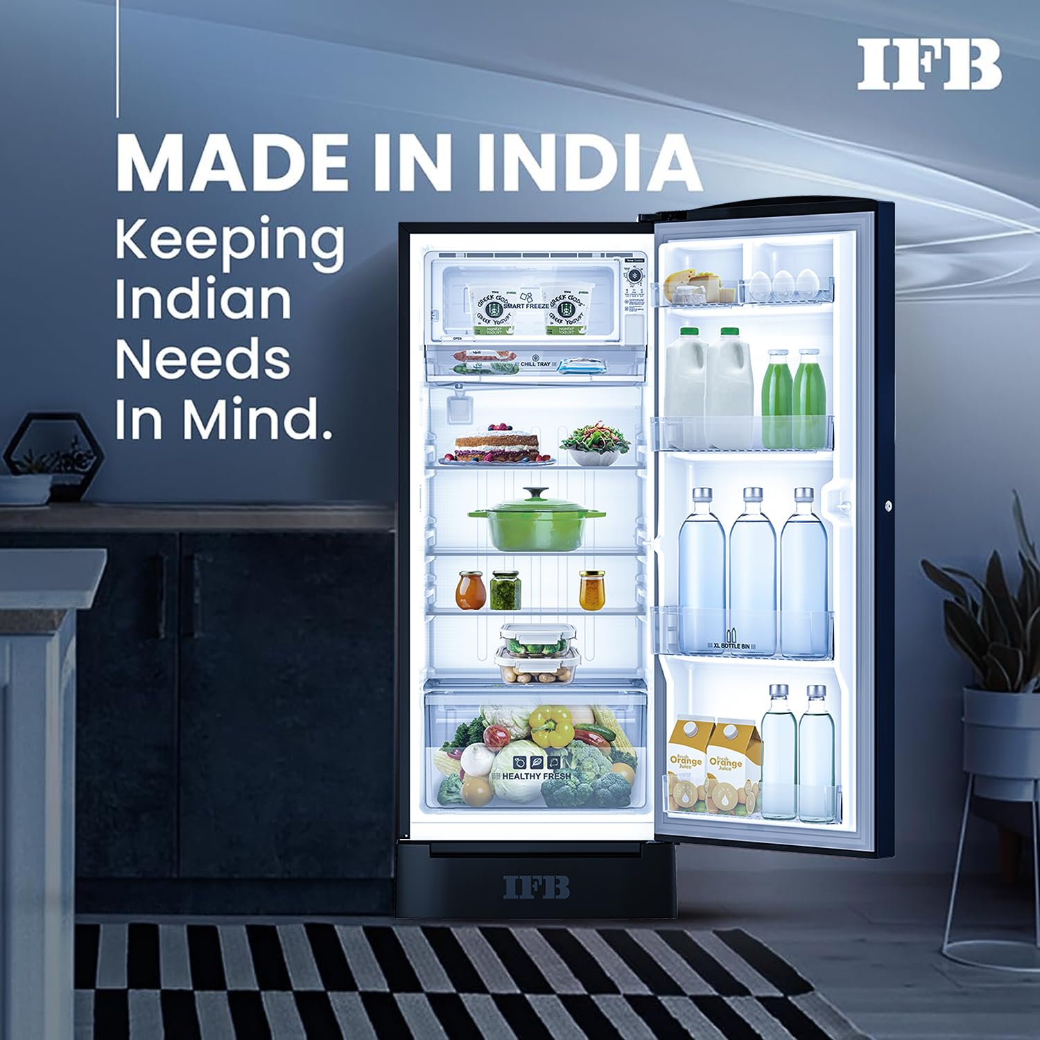 IFB 187L 4 Star Direct Cool Advanced Inverter Single Door Refrigerator (IFBDC-2134DBNED, Divine Bliss-Blue, Humidity Controller, Extraordinary Space with Base Drawer)