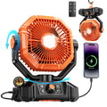 Tuarso 20000mAh Rechargeable Portable Fan for Home with LED Emergency Light, Battery Table Fan Rechargeable Big Size with Remote Control 8 High Speeds Wind, Kitchen Fans for Cooking Orange