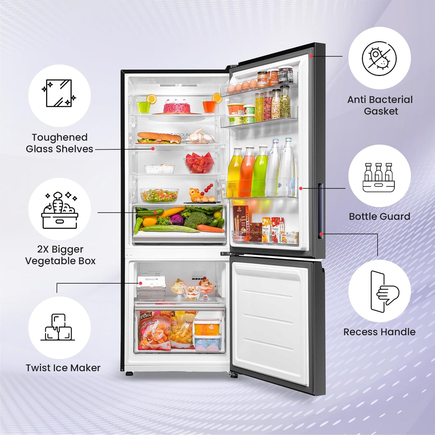 Haier 325 L 3 Star Frost Free Bottom Mount Double Door Refrigerator|Convertible 14-in-1|Jhukna Mat-Bottom Freezer|Digital Display Panel|Triple Inverter|Twist Ice Maker (HEB-333GB-P, Graphite Black)