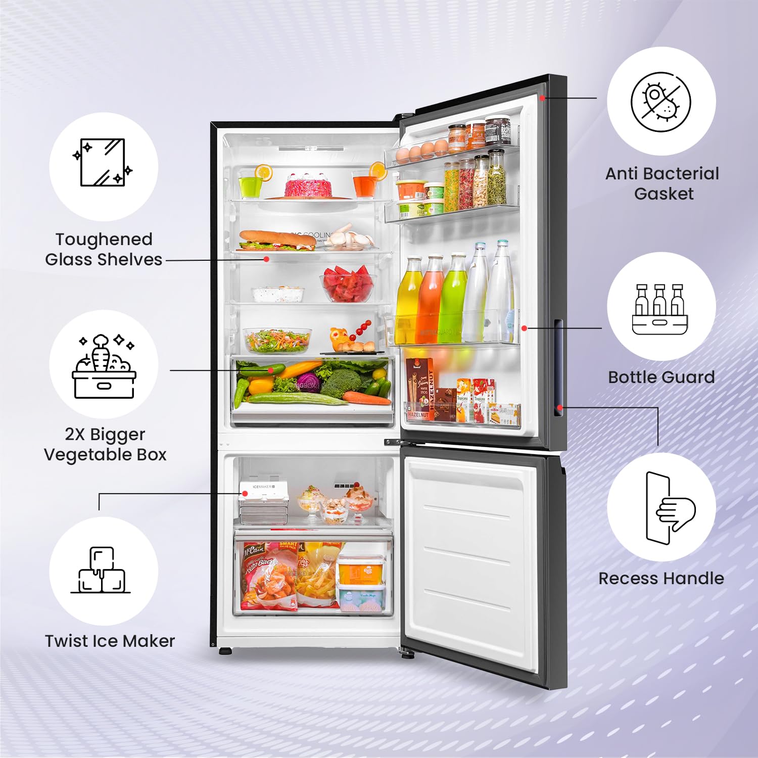 Haier 325 L 3 Star Frost Free Bottom Mount Double Door Refrigerator|Convertible 14-in-1|Jhukna Mat-Bottom Freezer|Digital Display Panel|Triple Inverter|Twist Ice Maker (HEB-333GB-P, Graphite Black)