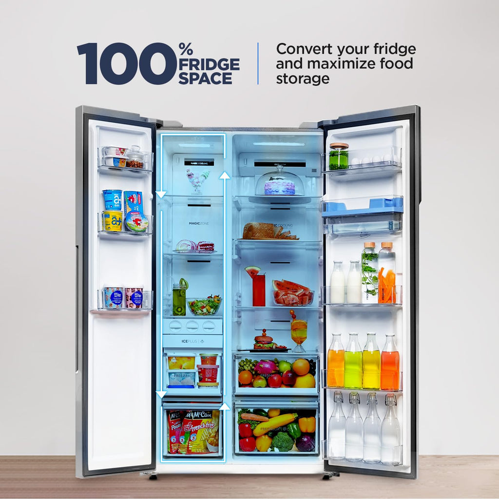 Haier 596L 2-Door Water Dispenser Side by Side Frost Free Refrigerator|Convertible|Smart Sense AI | Expert Inverter|Digital Display Panel | Deo Fresh Technology (HRS-682SWDU1, Shiny Silver)