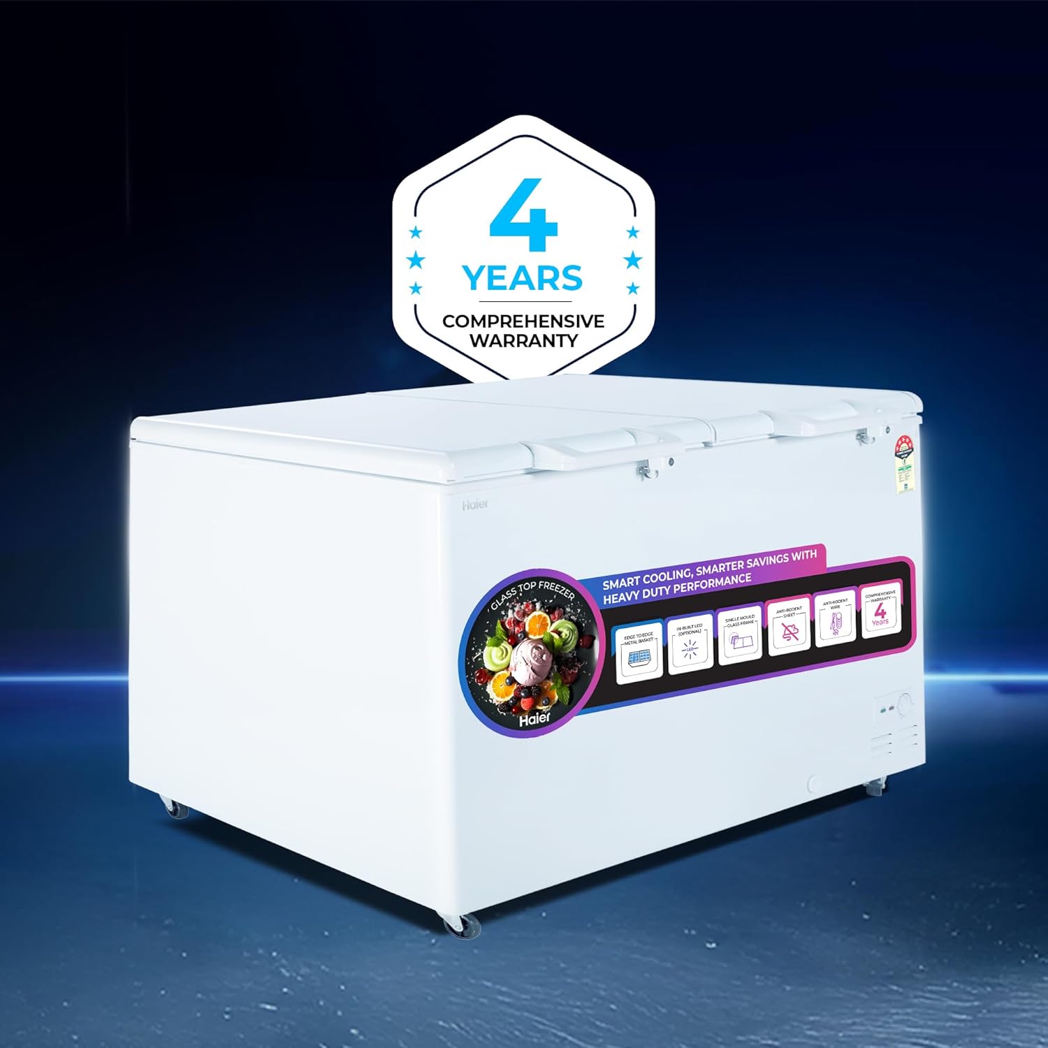 Haier HFC-500DM5, 5 Star Rating Double Door Convertible Deep Freezer, 5 Side Freezing, Dual Condenser, Inside Metal Liner with 70mm Puff Thickness (White)