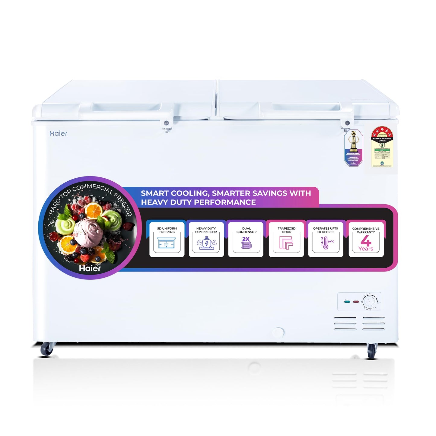 Haier HFC-320DM5, 5 Star Rating Double Door Convertible Deep Freezer, 5 Side Uniform Freezing, Heavy Duty Compressor, inside metal liner with 3 Layer Door Design (White)