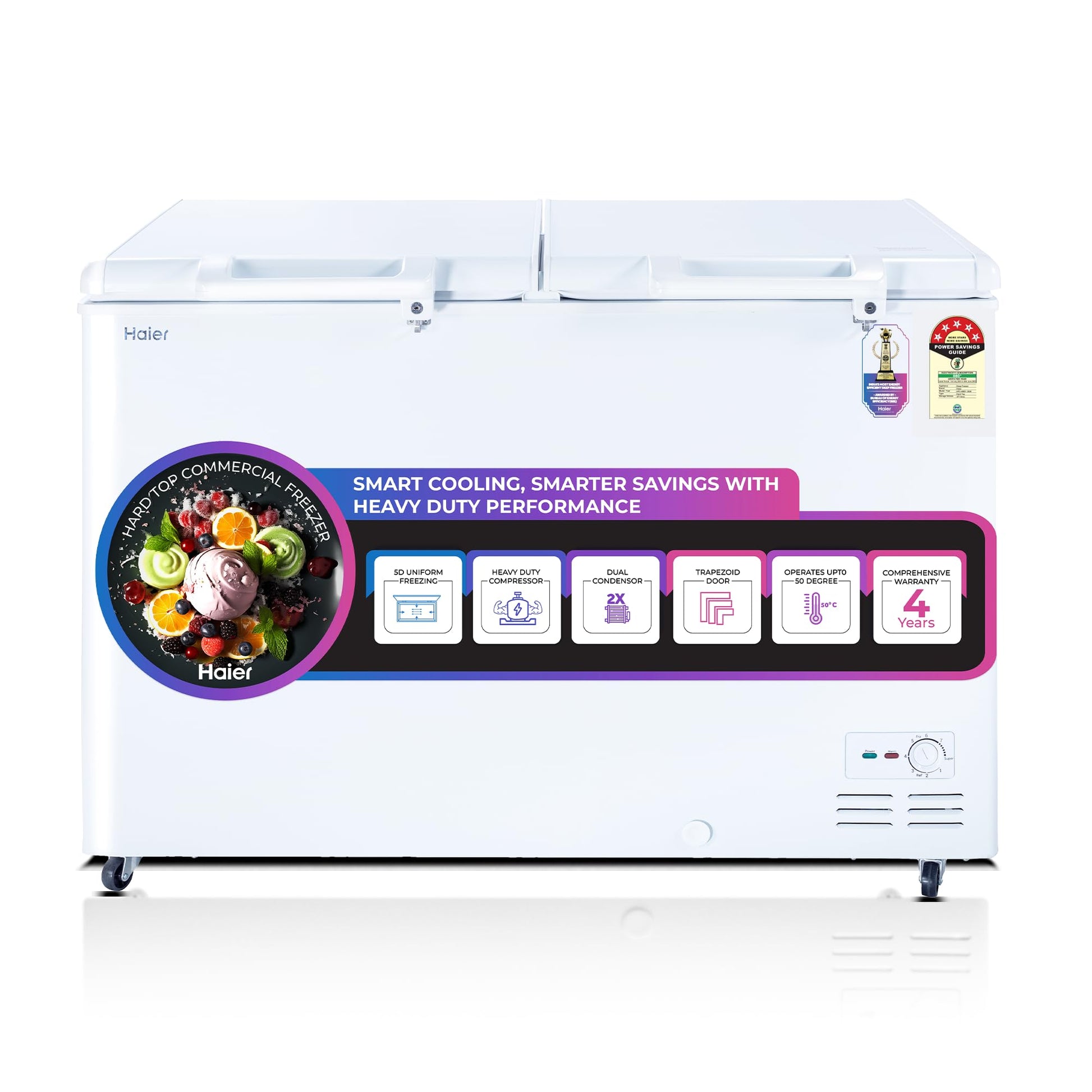 Haier HFC-320DM5, 5 Star Rating Double Door Convertible Deep Freezer, 5 Side Uniform Freezing, Heavy Duty Compressor, inside metal liner with 3 Layer Door Design (White)