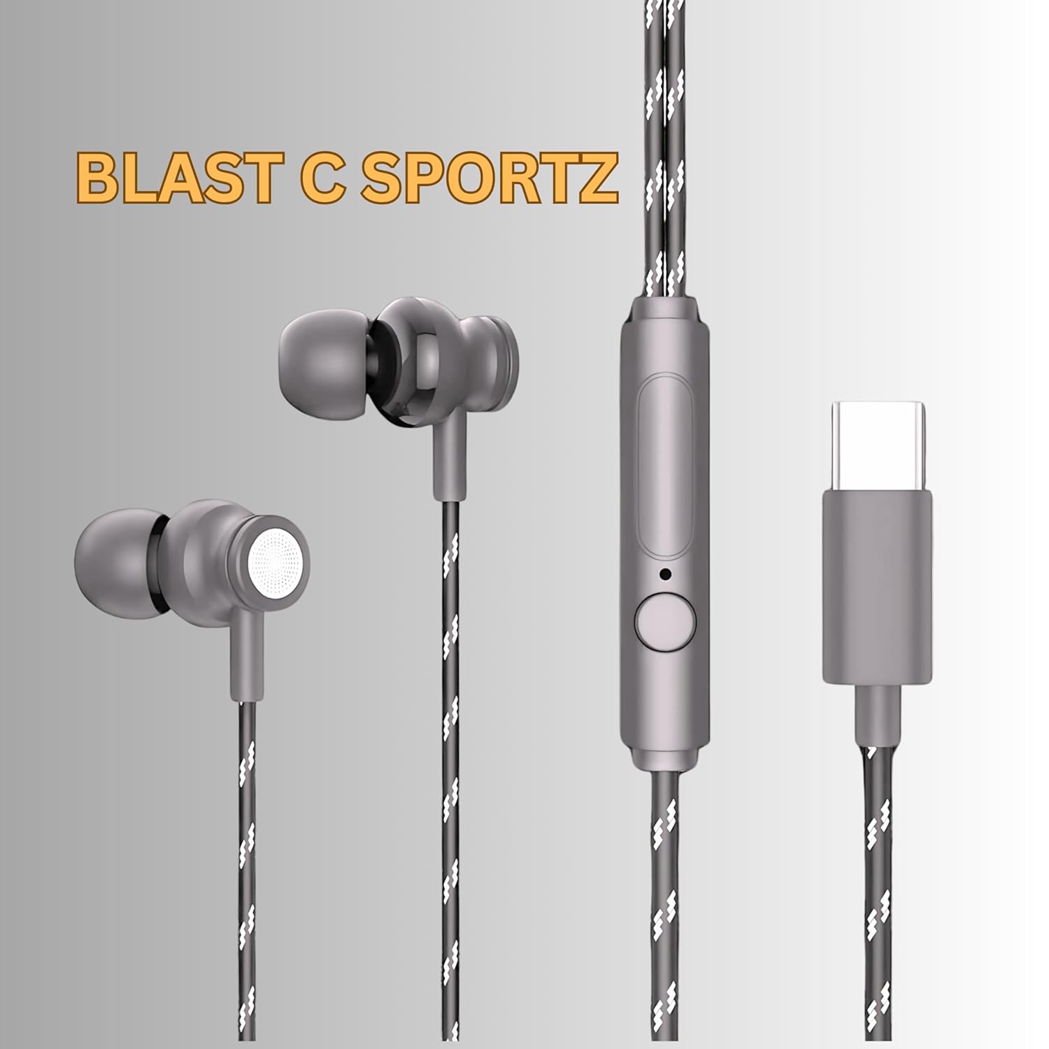 GEARZTOUCH Oasis inEar TypeC Earphone, in-Line Volume Controller & Powerful HD Mic, Clear Sound, Noise Isolation Compatible with Oneplus, Samsung, Oppo,Vivo,Redmi Having only TypeC Port- Grey