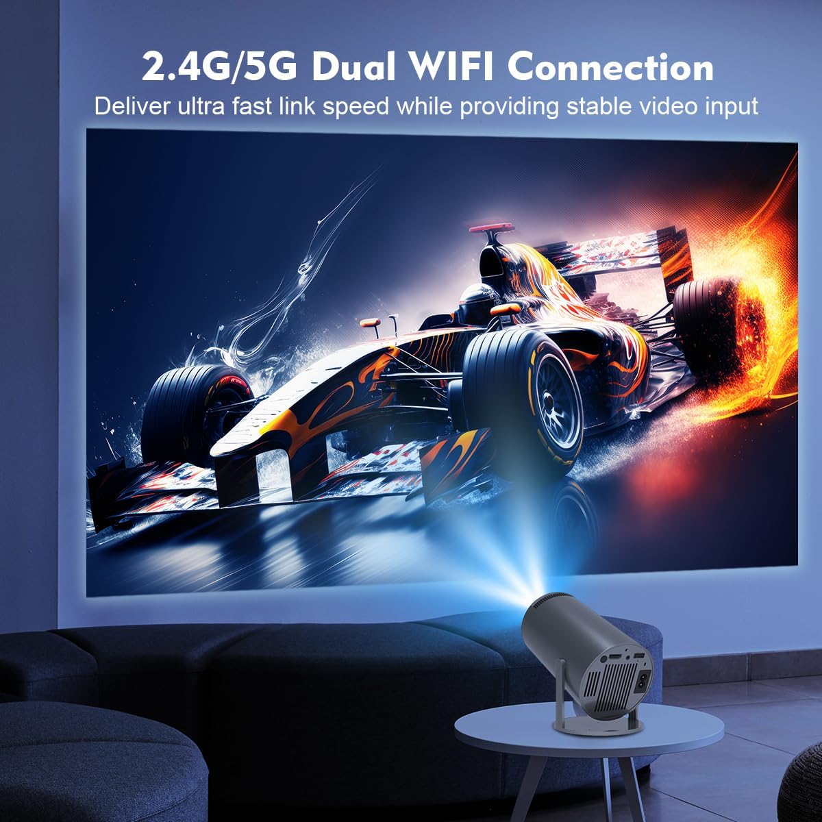 BIGASUAO Mini Projector 4K 1080P Supported, 15000 Lumen Portable WiFi 6 Projector,270° Rotatable Projector with 50% Zoom Home/Outdoor Movie Projector for TV Stick/PS5/Phone/HDMI (BGP37)