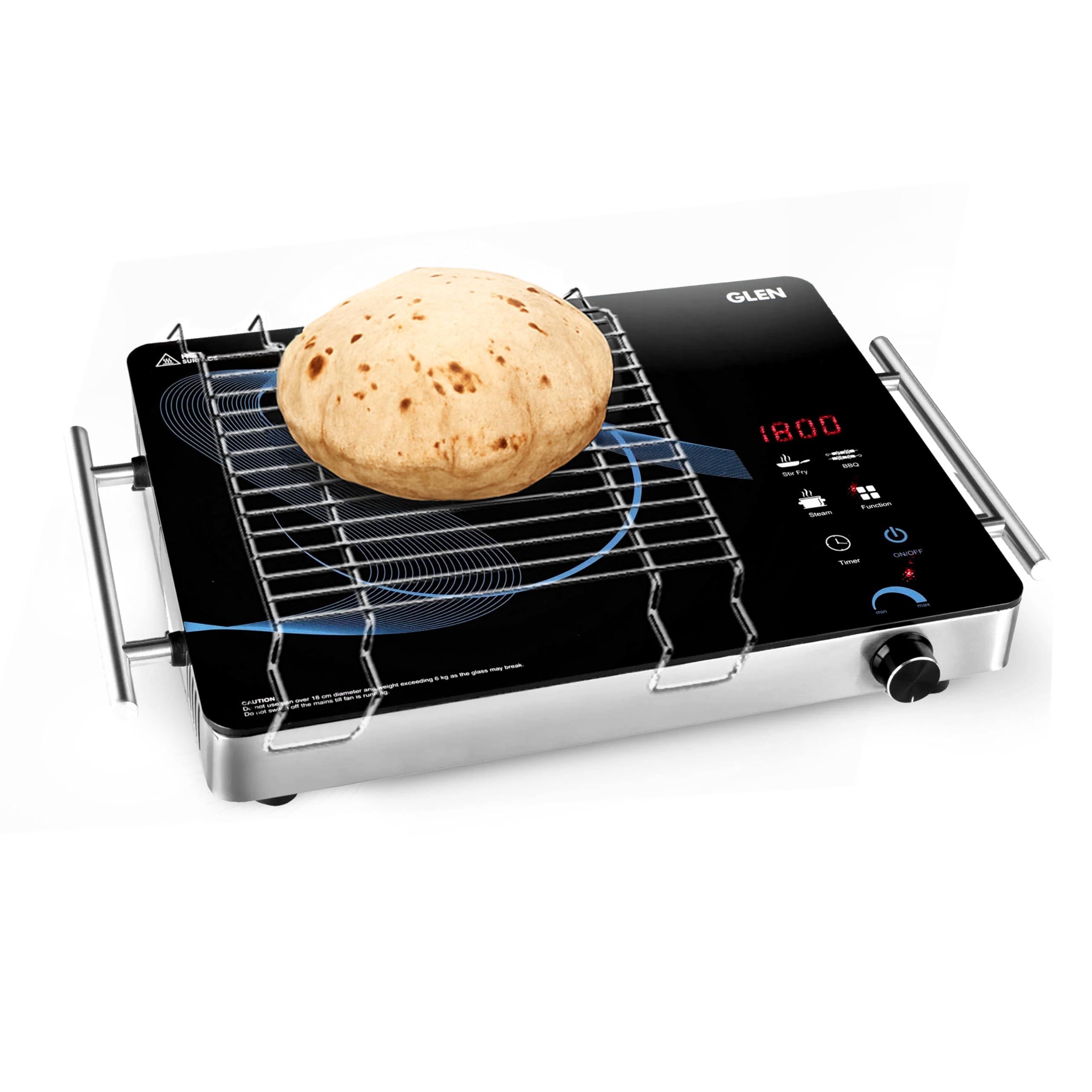 Glen 2000W Infrared Cooktop Stove with Grill Rack for Barbecue, Crystal Glass Plate, Digital Display, 3 Preset Cooking Modes, Touch Control, Infrared Hot Plate (SA3074_Infra)