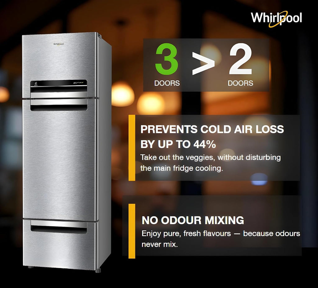 Whirlpool 235 L Frost Free Triple-Door Refrigerator (FP 253D PROTTON ROY RADIANT STEEL(Z) Double Door Refrigerator space)