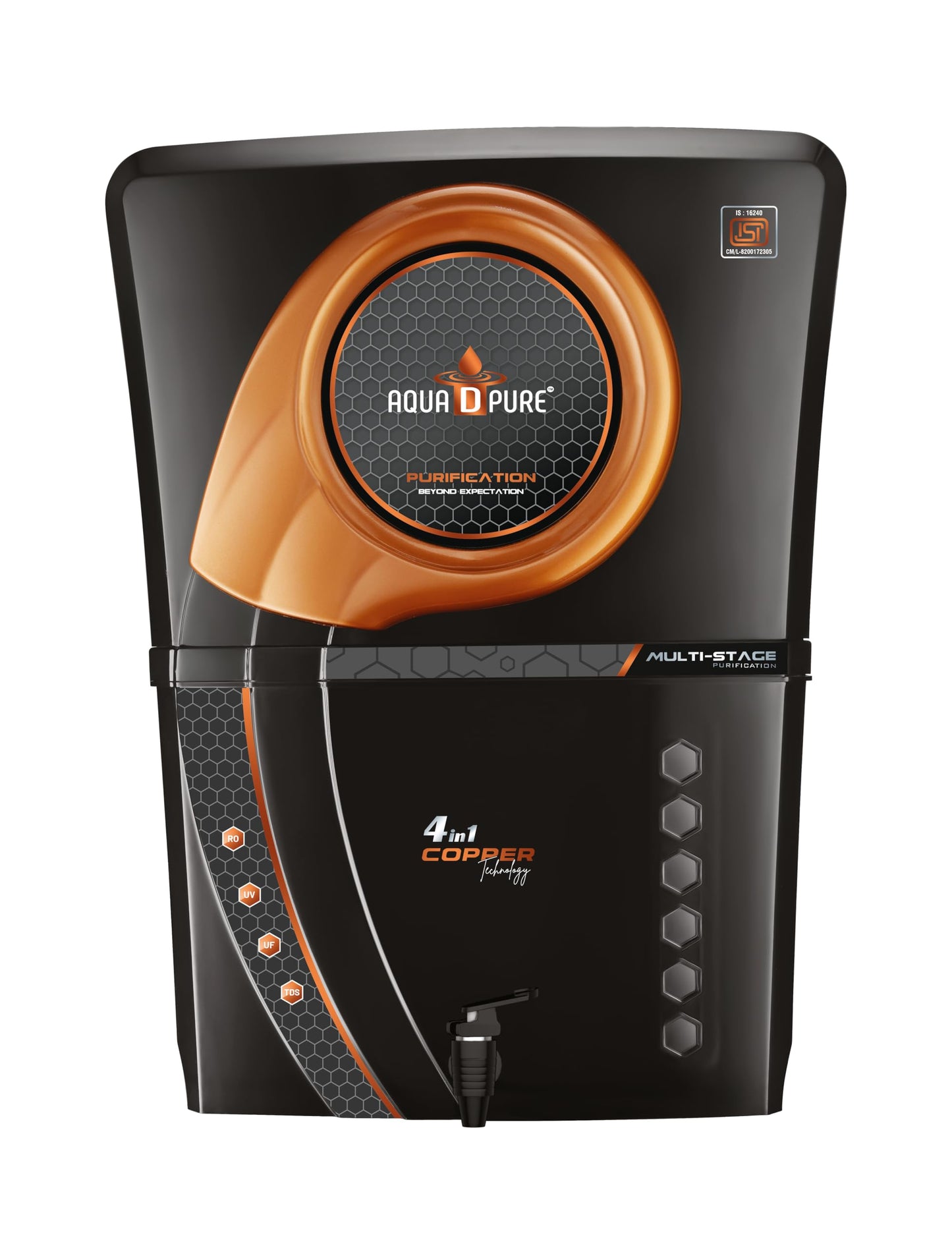 AQUA D PURE Copper + Alkaline RO Water Purifier 12L RO+UV+UF Copper+Bio-Alkaline +TDS Control+UV Purified Water with Goodness of RO Water Purifier, Black