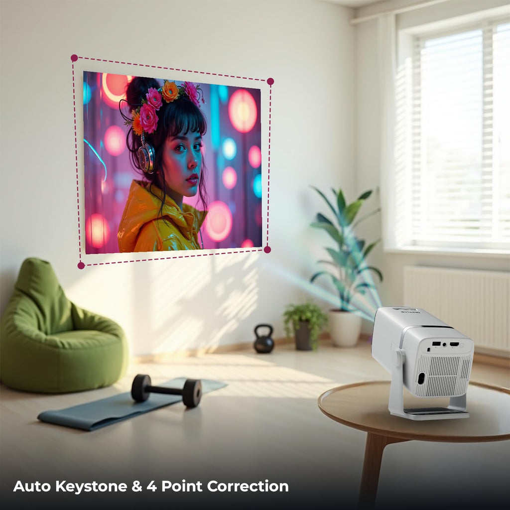 WZATCO Yuva Go Plus, Full HD 1080p Native, Android 13.0 Smart Home Projector 4k Ultra HD, Rotatable Design, Auto & 4D Keystone with Netflix, Prime etc, WiFi 6 & BT, Screen Mirroring, ARC, White