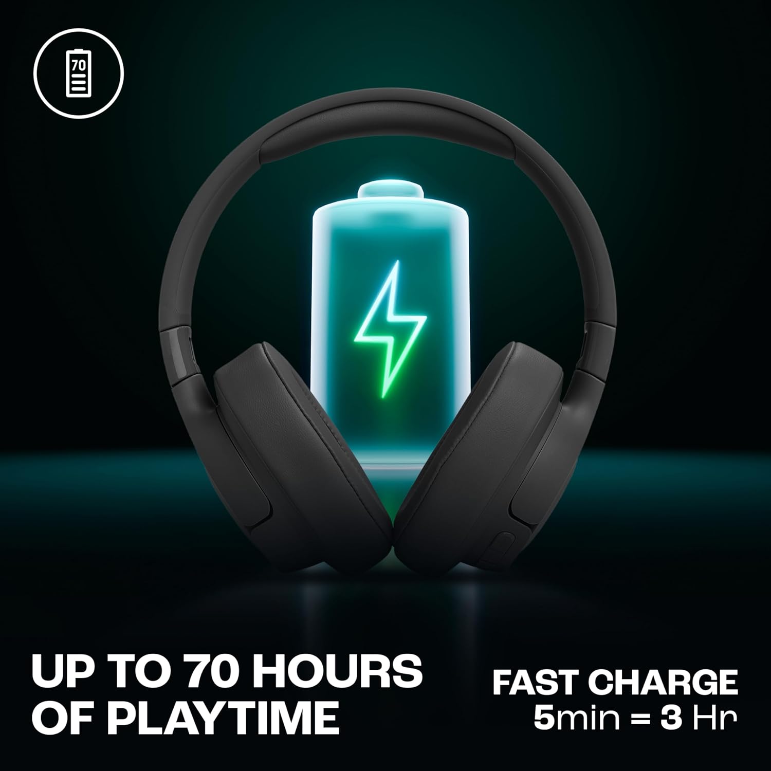 JBL Tune 770NC Wireless Over Ear ANC Headphones with Mic, Upto 70 Hrs Battery, Speed Charge : 5 min Charge Gives up to 3H of Playback, Google Fast Pair, Dual Pairing, BT 5.3 (Black)