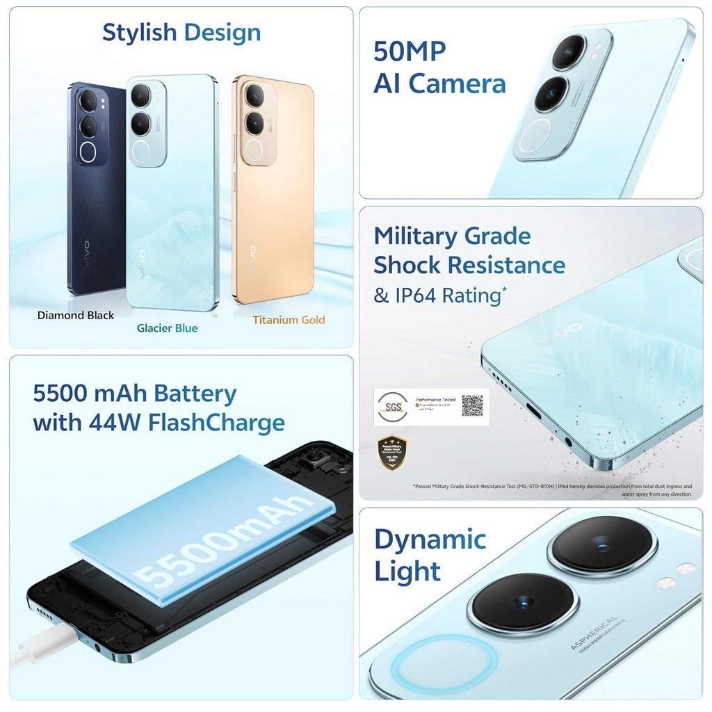 Vivo Y29 5G (Glacier Blue, 6GB RAM, 128GB Storage) with No Cost EMI/Additional Exchange Offers