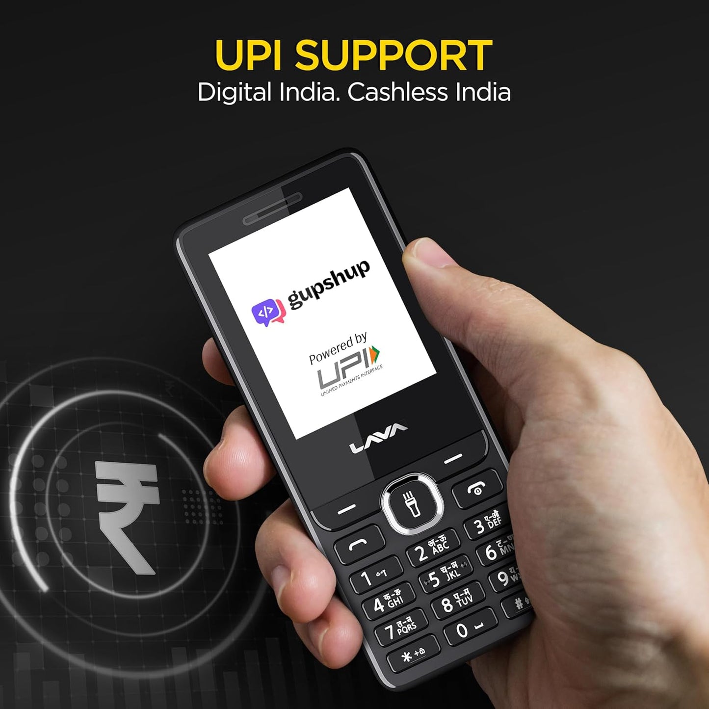 Lava A5 (2025) Dual SIM Keypad Mobile with 2.4'' Big Display | UPI Support, 1200mAh Battery | BOL Feature | Camera | Auto Call Recording | Glass Finish | and 7 Regional Languages - Black