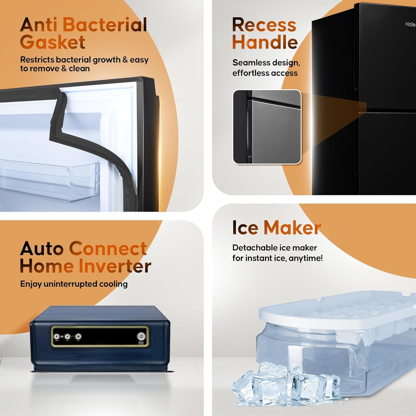 Haier 240L 3 Star Frost Free Top Mount Double Door Refrigerator|5 In 1 Convertible Modes|Twin Inverter|200% Faster Ice Making in 49 Minutes (HEF-253GB-P, GE Black)