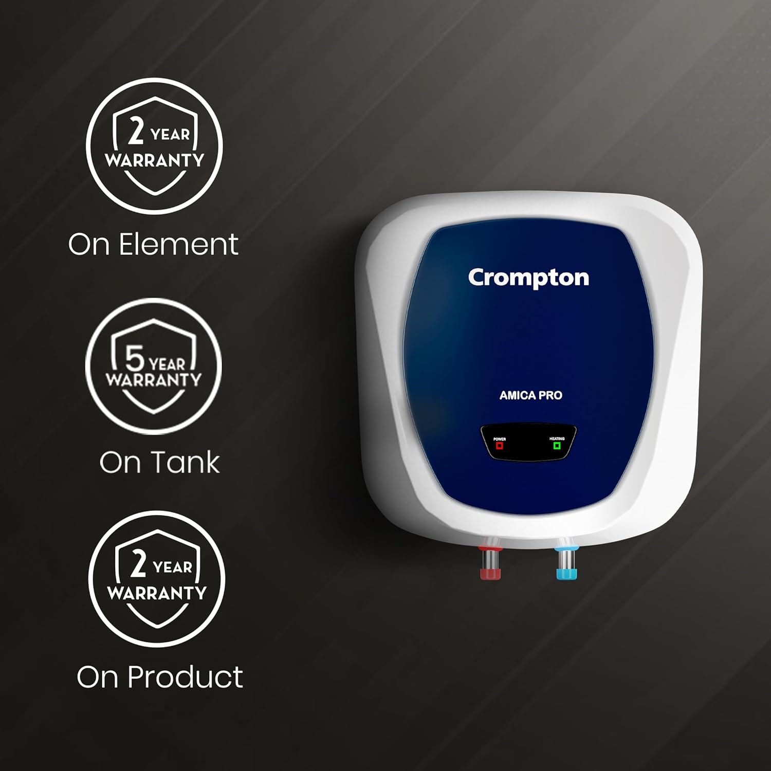 Crompton Amica Pro 15-L, 5 Star Rated Storage Water Heater with Superior Glassline Coated Tank, Powerful 2000W Heating Element, Rust Proof Plastic Body and Advanced 3 Level Safety (White and Blue)
