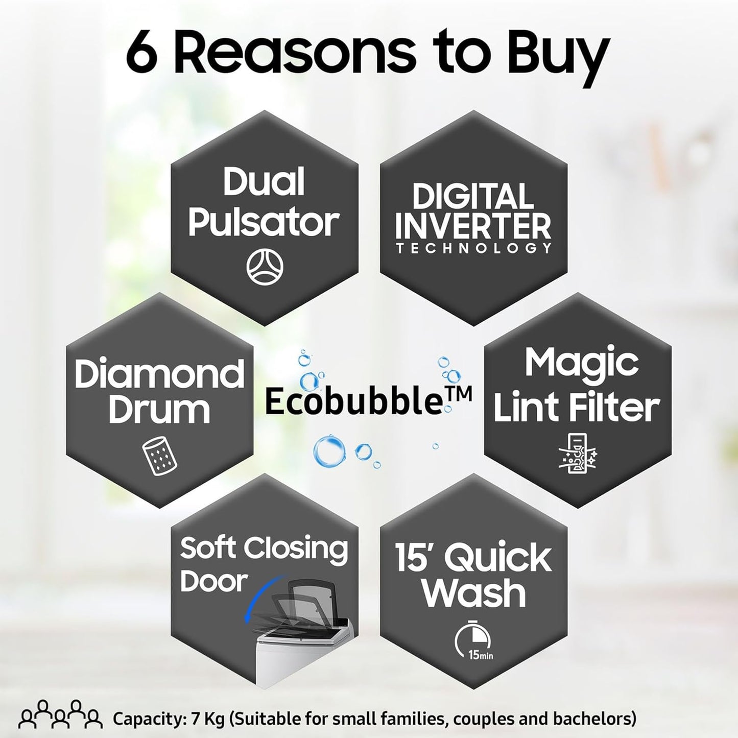 Samsung 7 kg, Eco Bubble Technology, Digital Inverter Motor, Soft Closing Door, Fully-Automatic Top Load Washing Machine (WA70BG4441YYTL, Lavender Gray)