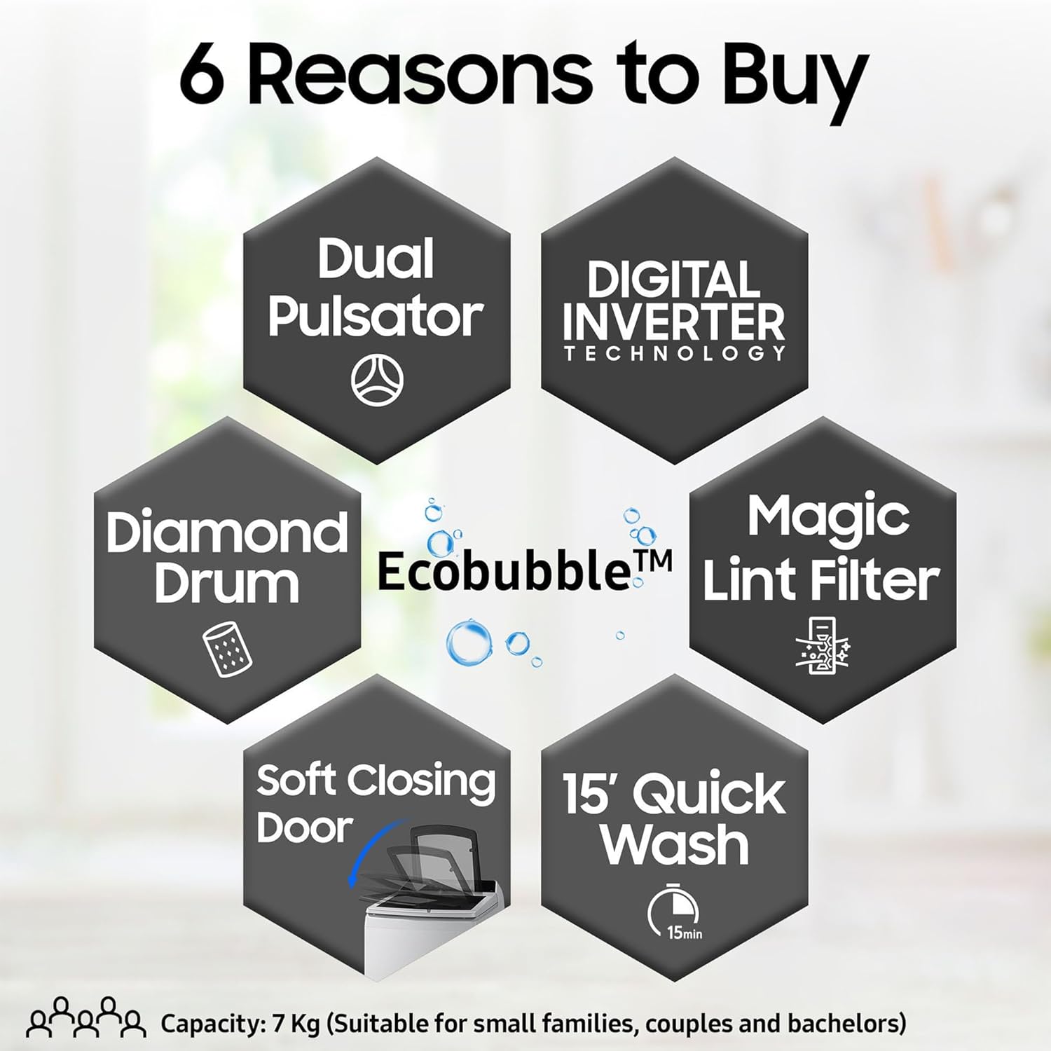 Samsung 7 kg, Eco Bubble Technology, Digital Inverter Motor, Soft Closing Door, Fully-Automatic Top Load Washing Machine (WA70BG4441YYTL, Lavender Gray)