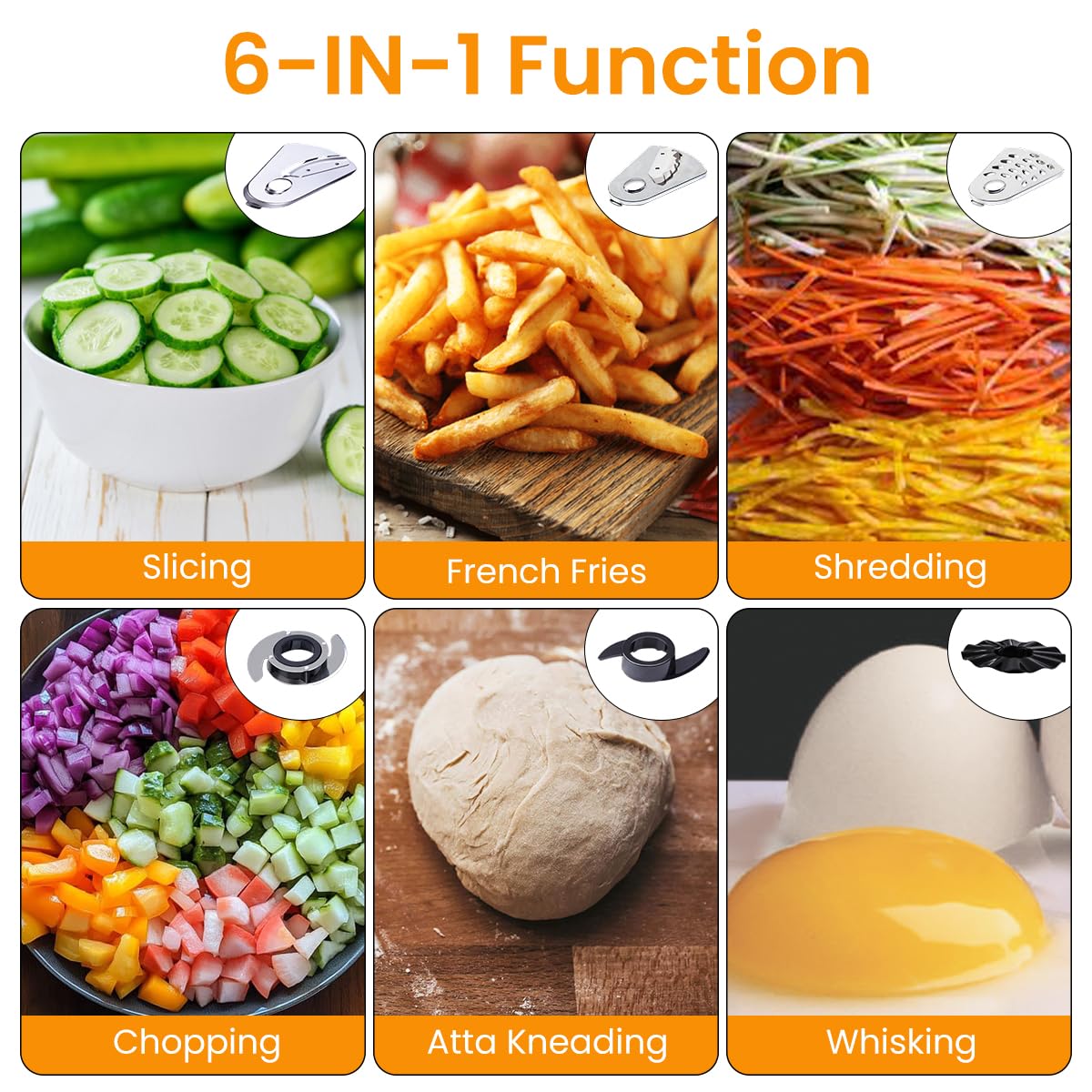 INALSA Food Processor with Atta Kneader 800 Watts|1.4L Processing Bowl 7 Accessories including Dough Maker Electric Chopper,French Fry Cutter,Slicer,Shredder,Meat Mincer Dough Maker Machine,Easy Prep