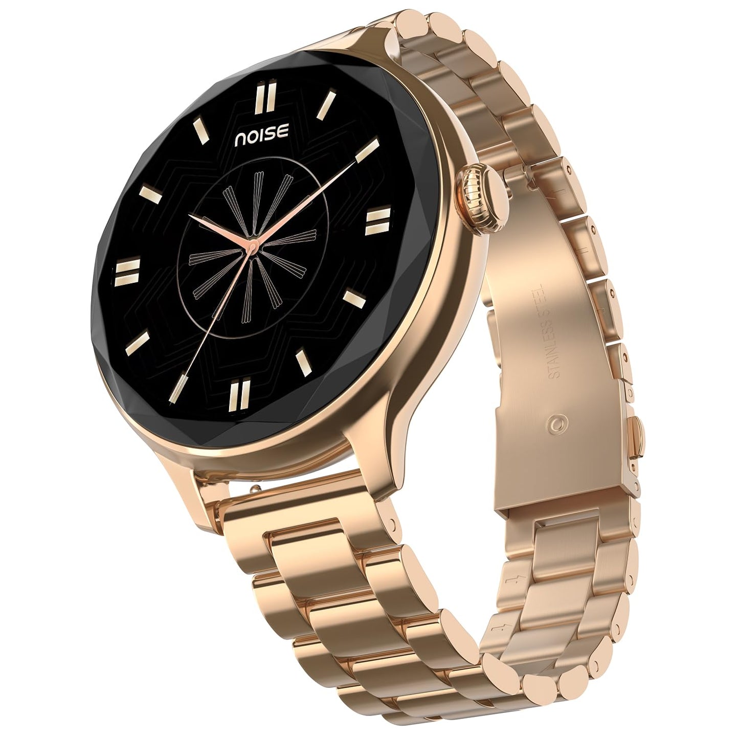 Noise Diva Smartwatch with Diamond Cut dial, Glossy Metallic Finish, AMOLED Display, Mesh Metal and Leather Strap Options, 100+ Watch Faces, Female Cycle Tracker Smart Watch for Women (Gold Link)