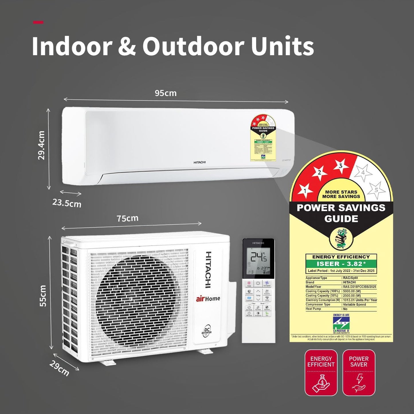 Hitachi 1.5 Ton Class 3 Star Xpandable+ Inverter Split AC (100% Copper, 4-Way Swing, ice Clean, Dust Filter, 3400SXL RAS.D318PCCIBS, White)