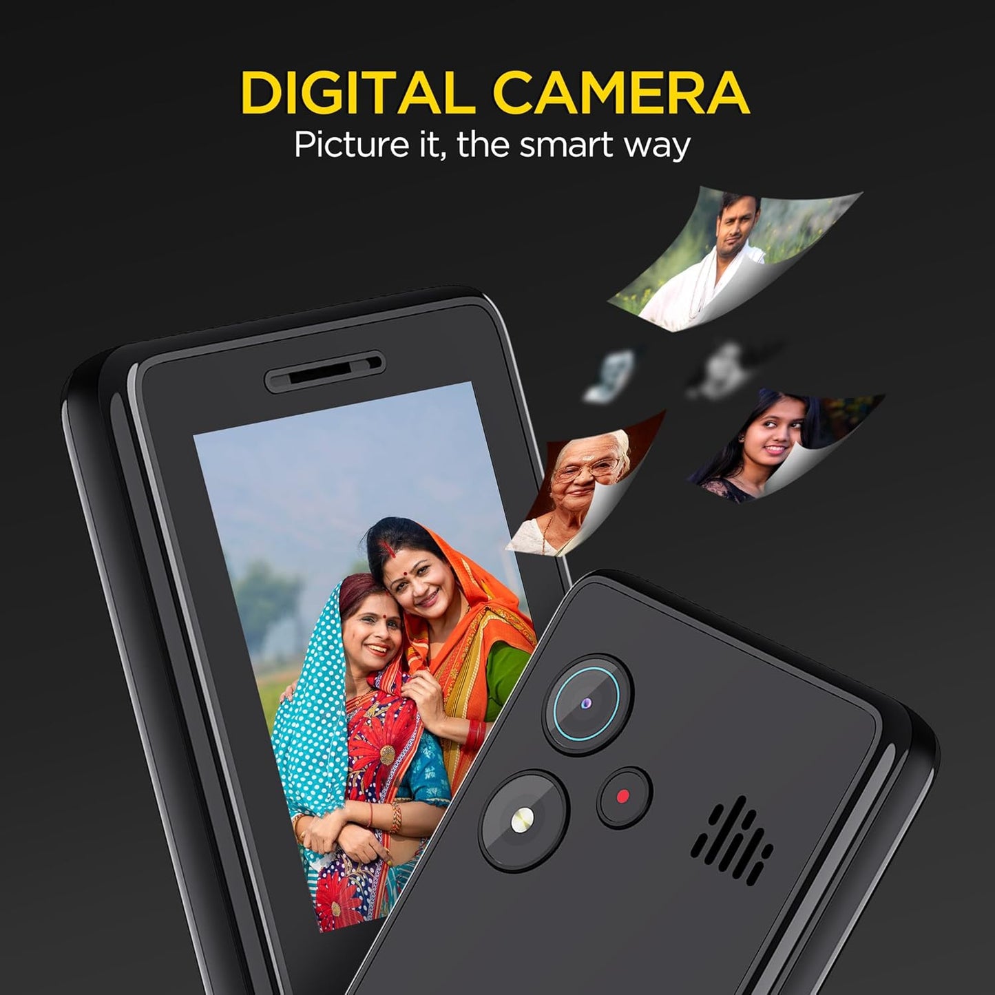 Lava A5 (2025) Dual SIM Keypad Mobile with 2.4'' Big Display | UPI Support, 1200mAh Battery | BOL Feature | Camera | Auto Call Recording | Glass Finish | and 7 Regional Languages - Black