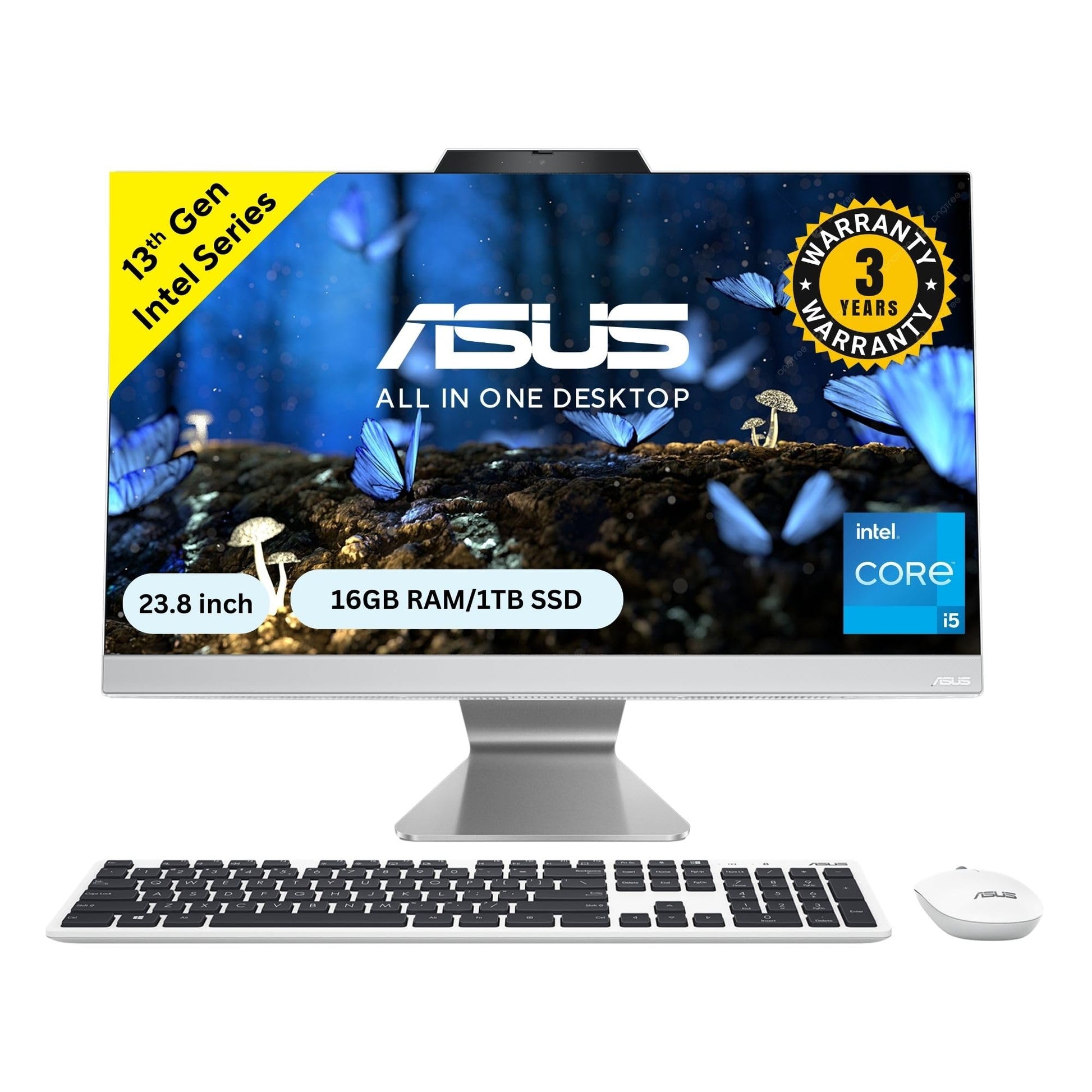 ASUS A3402, 23.8" FHD, 13th Gen, Intel Core i5-1335U, All-in-One PC (8GB RAM/512GB SSD/Windows 11/Office 2021/Black/5.4 Kg) with Wireless Black Keyboard & Mouse, 3 Years Warranty, A3402WVA-BPC002WS
