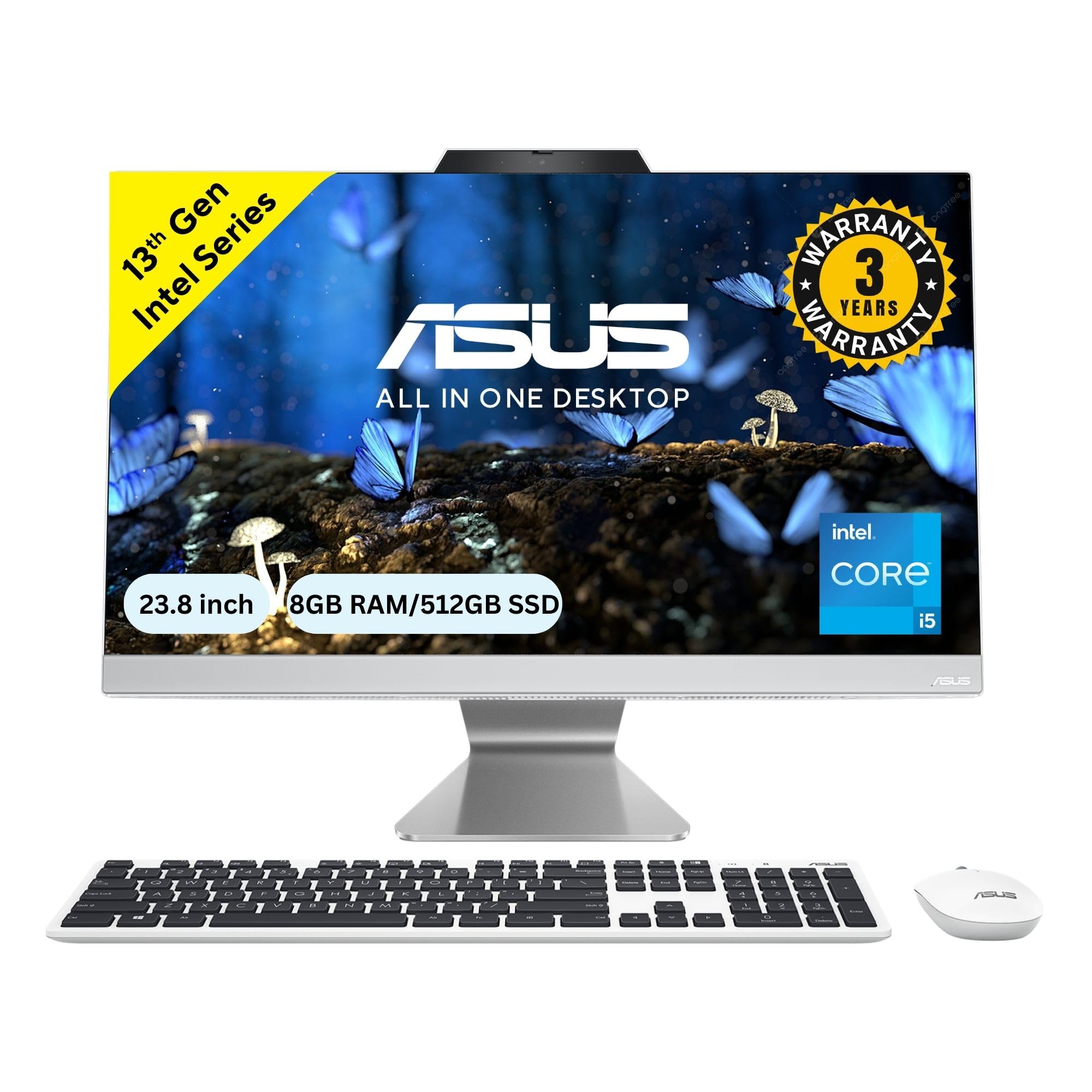 ASUS A3402, 23.8" FHD, 13th Gen, Intel Core i5-1335U, All-in-One PC (8GB RAM/512GB SSD/Windows 11/Office 2021/Black/5.4 Kg) with Wireless Black Keyboard & Mouse, 3 Years Warranty, A3402WVA-BPC002WS