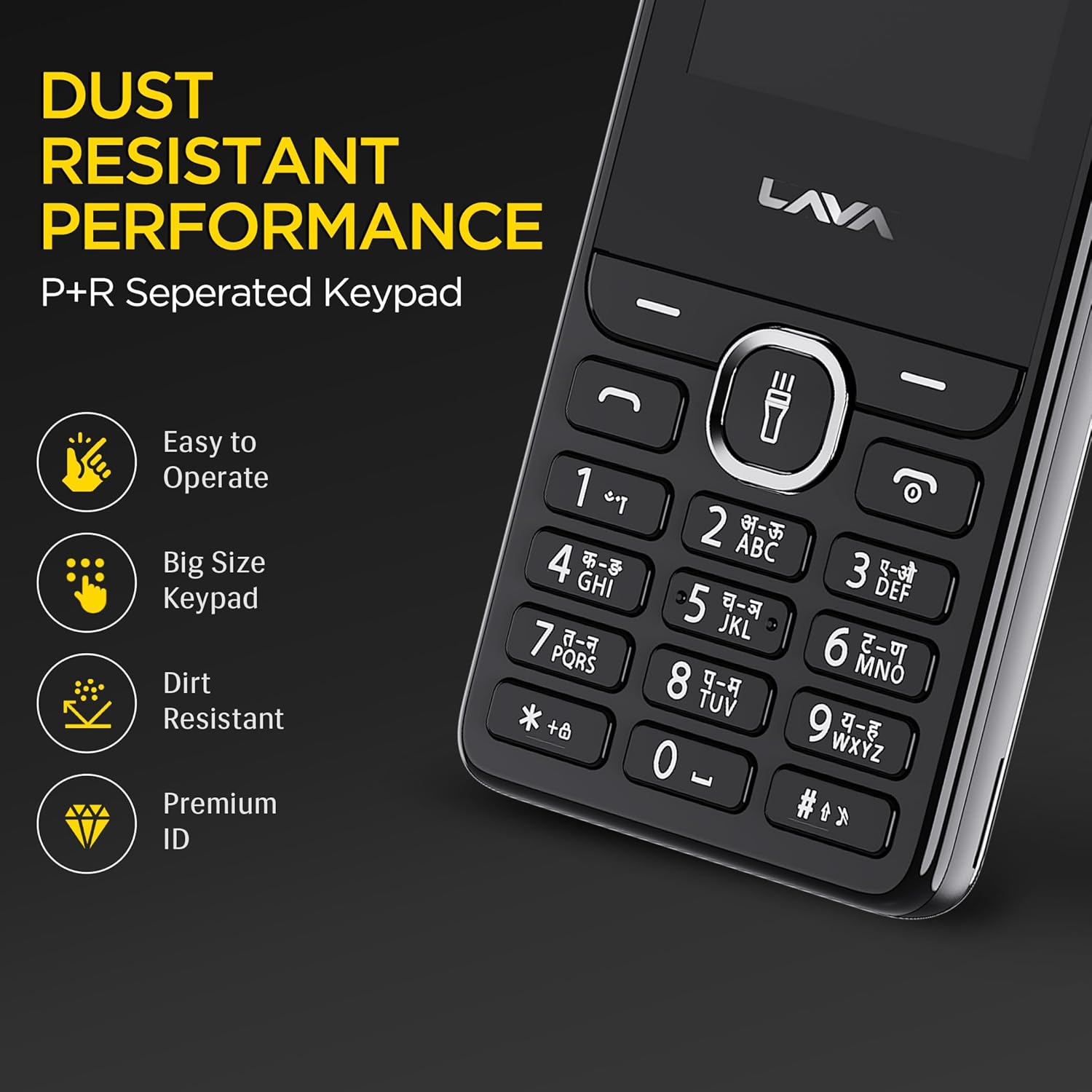 Lava A5 (2025) Dual SIM Keypad Mobile with 2.4'' Big Display | UPI Support, 1200mAh Battery | BOL Feature | Camera | Auto Call Recording | Glass Finish | and 7 Regional Languages - Black