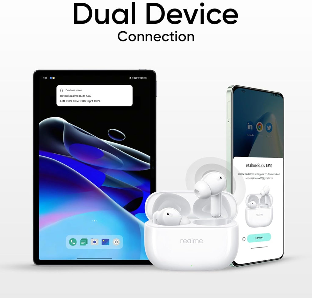 realme Buds T310 Truly Wireless in Ear Earbuds with 46dB Hybrid ANC, 360° Spatial Audio, 12.4mm Dynamic Bass Driver, Upto 40Hrs Battery and Fast Charging (Agile White)