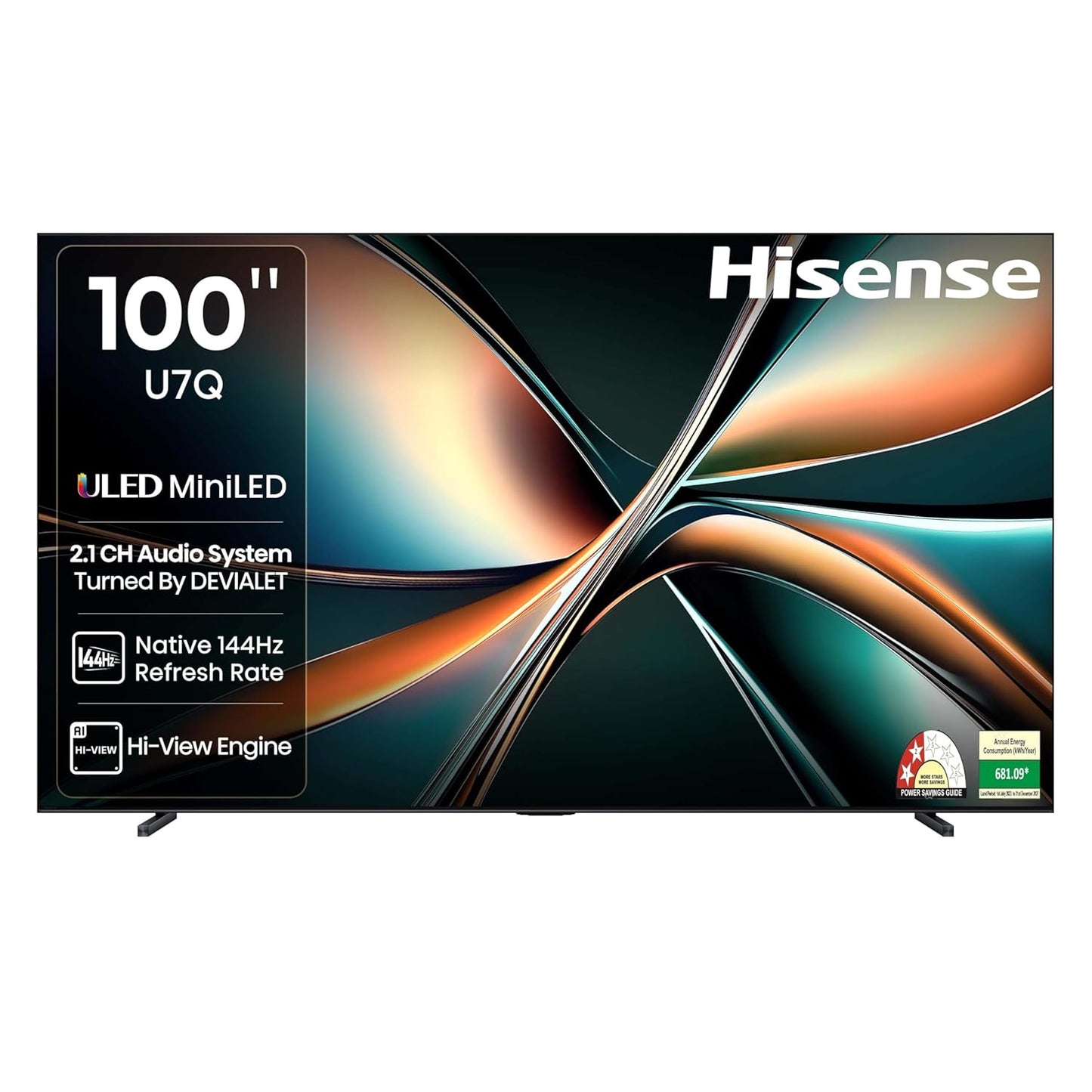 Hisense 253 cm (100 inches) U7Q Series 4K Ultra HD Smart QLED Mini LED TV 100U7Q (Black)