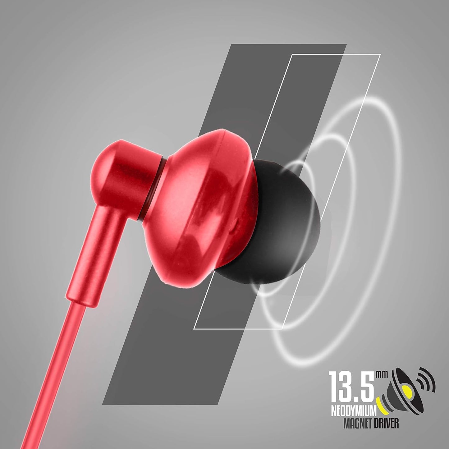 Zebronics Zeb-Buds 10 (Red) In Ear Wired Earphones with Mic, Metallic Design, L Shaped Connector, 13.5mm NdFeb Drivers