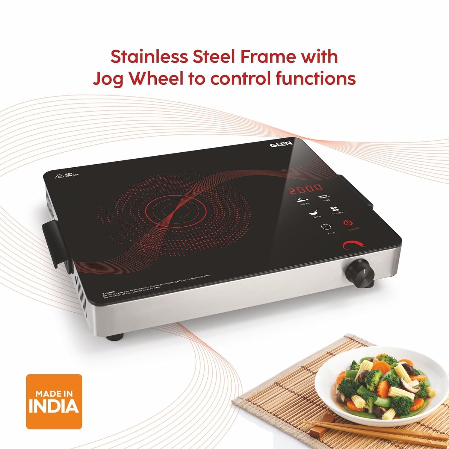 Glen 2000W Infrared Cooktop Stove with Grill Rack for Barbecue, Crystal Glass Plate, Digital Display, 3 Preset Cooking Modes, Touch Control, Infrared Hot Plate (SA3074_Infra)
