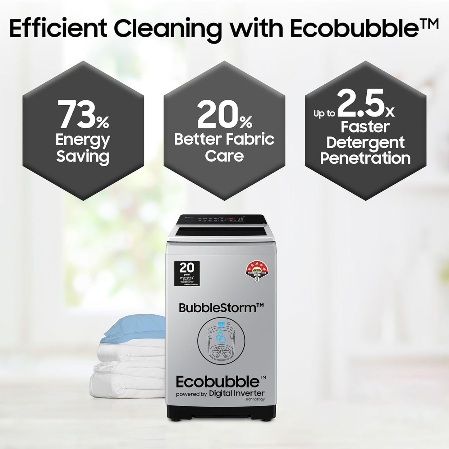 Samsung 7 kg, Eco Bubble Technology, Digital Inverter Motor, Soft Closing Door, Fully-Automatic Top Load Washing Machine (WA70BG4441YYTL, Lavender Gray)