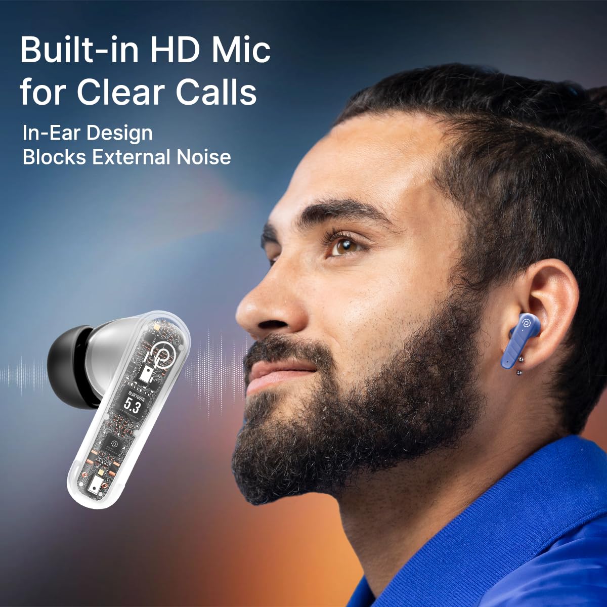 pTron Bassbuds Spark in-Ear TWS Earbuds with Stereo Sound, 40Hrs Playtime, Stereo Calls, Bluetooth V5.3 Headphones with Quick Pairing, Touch Control, Voice Assistant, Type C Charging & IPX5 (Blue)