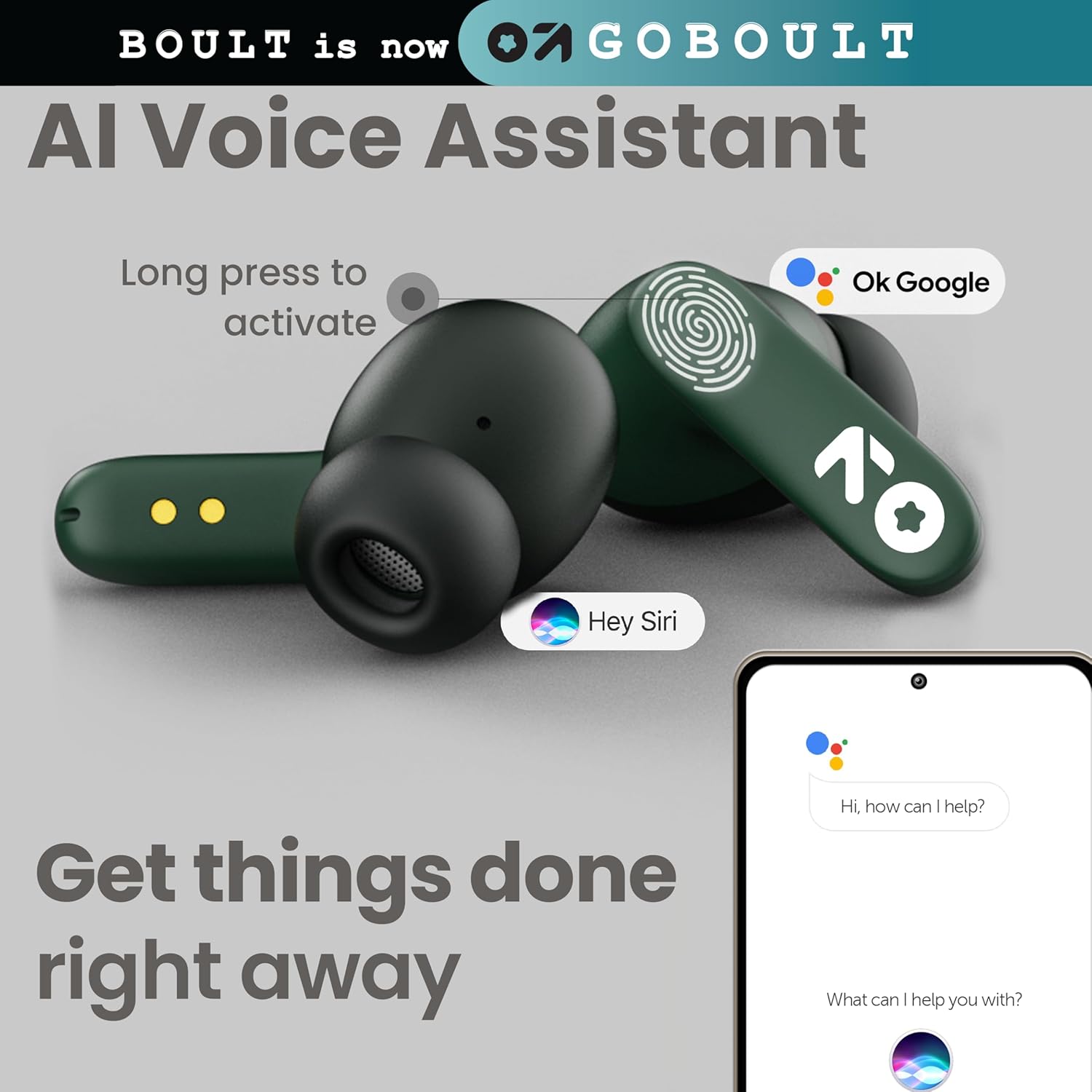 Boult GOBOULT Z20 Truly Wireless Bluetooth Ear Buds with 51H Playtime,Zen Calling ENC Mic,Made in India,Low Latency Gaming,Touch Controls,Rich Bass Drivers,TWS Earbuds Bluetooth Wireless(Pine Green)