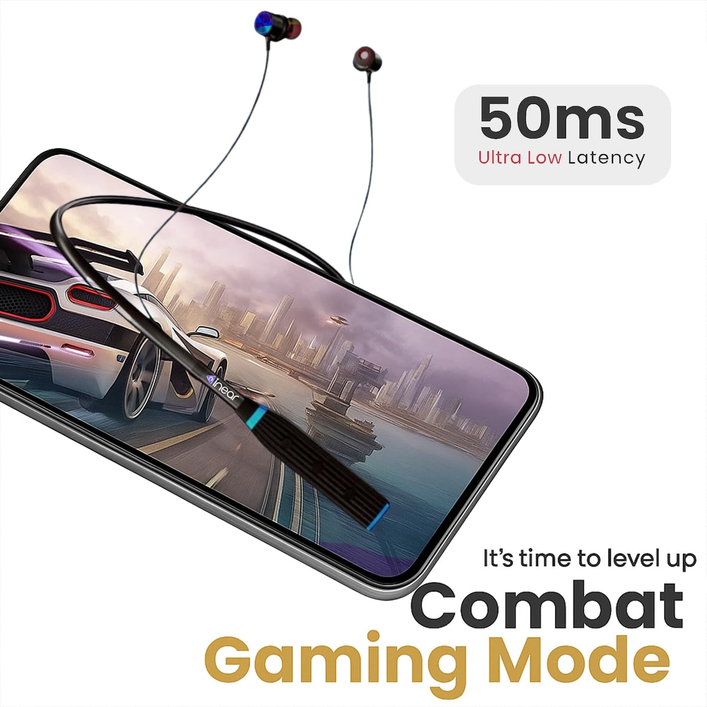 InEar MJ-Beat Bluetooth Wireless Neckband Earphones with Mic – Active Noise Cancellation, 24-Hour Music Playback, Type-C Fast Charging, Magnetic Earbuds, Lightweight Design, HD Sound | Blue