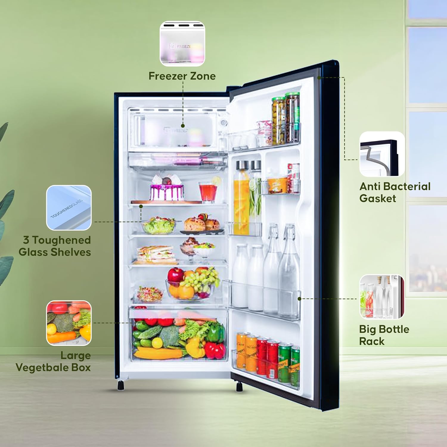Haier 190 L, 5 Star, Direct-Cool Single Door Refrigerator (HED-205MF, Marine Peony)