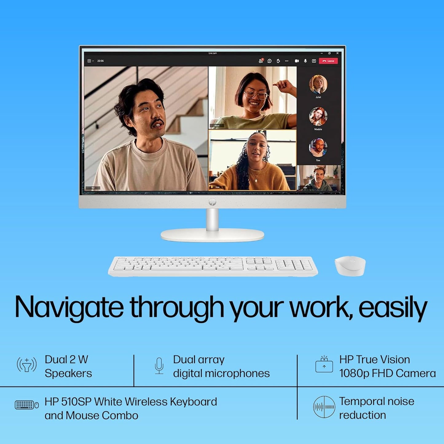 HP AIO, 13th Gen Intel Core i3-1315U,(8GB DDR4,512GB SSD) 300 nits, Anti-Glare, 23.8inch(60.5cm) FHD, Win11, M365, Office24, Shell White, 5.27kg, FHD IR tilt Camera w/Privacy Shutter, 24-cr0901in
