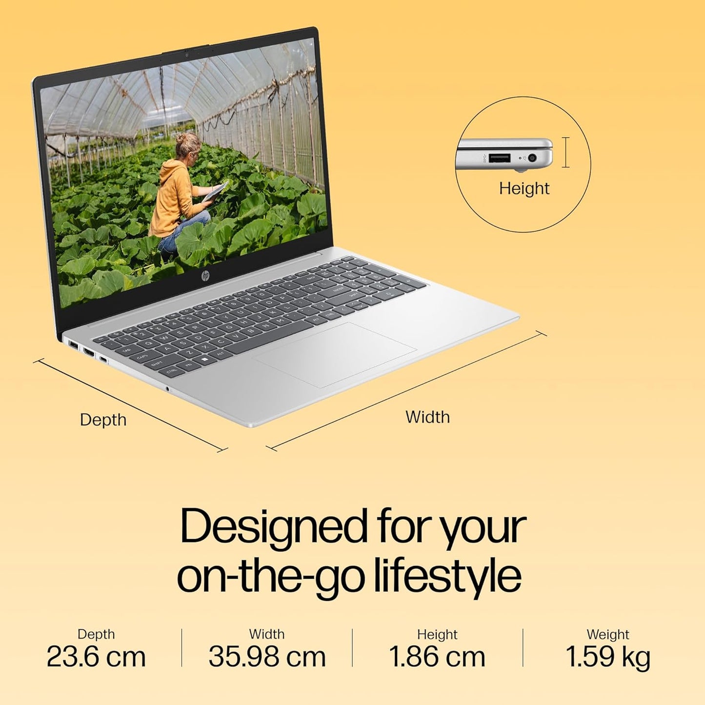 HP 15, AMD Ryzen 7 5825U (16GB DDR4, 512GB SSD) FHD, Anti-Glare, Micro-Edge,15.6''/39.6cm, Win11, M365(1yr)* Office24, Silver, 1.59kg, fc0476AU, Radeon Graphics, FHD Camera w/Shutter, Backlit Laptop