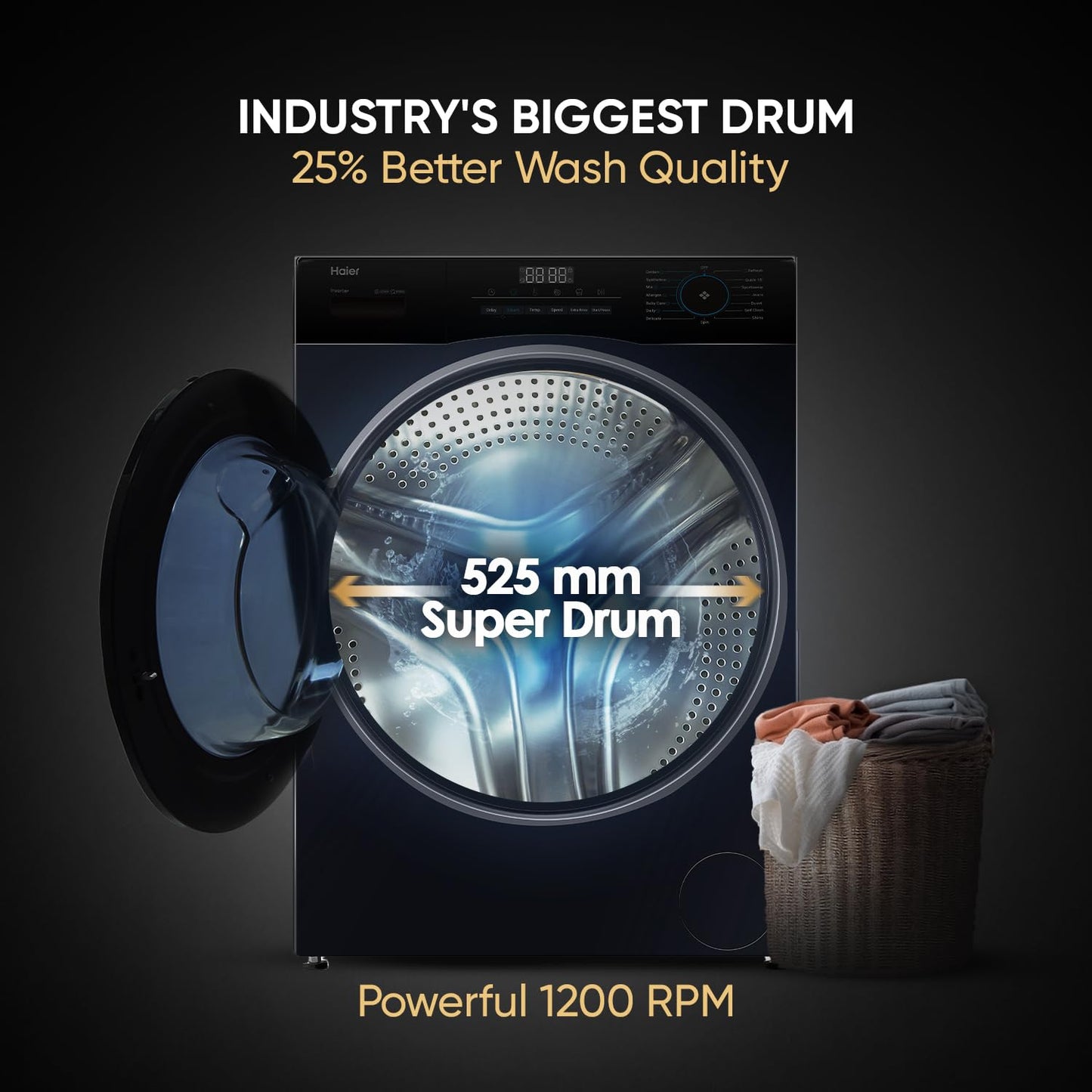 Haier 8 Kg Frontload with 525 Super drum, Refresh, AI DBT and 5 Star rating (HWM80-IM12929EBK)