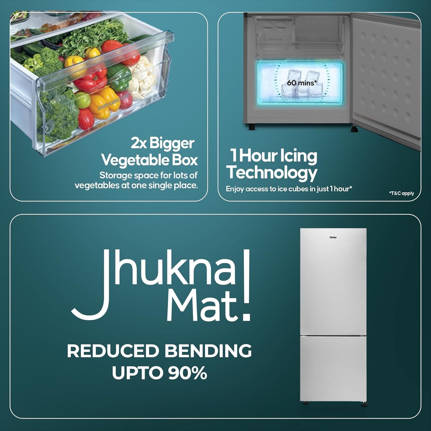 Haier 325 L 2 Star Frost Free Bottom Mount Double Door Refrigerator | Jhukna Mat - Bottom Freezer | Twin Inverter | Twist Ice Maker | 1 Hour Icing Technology (HRB-3502BS-P, Brushline Silver)