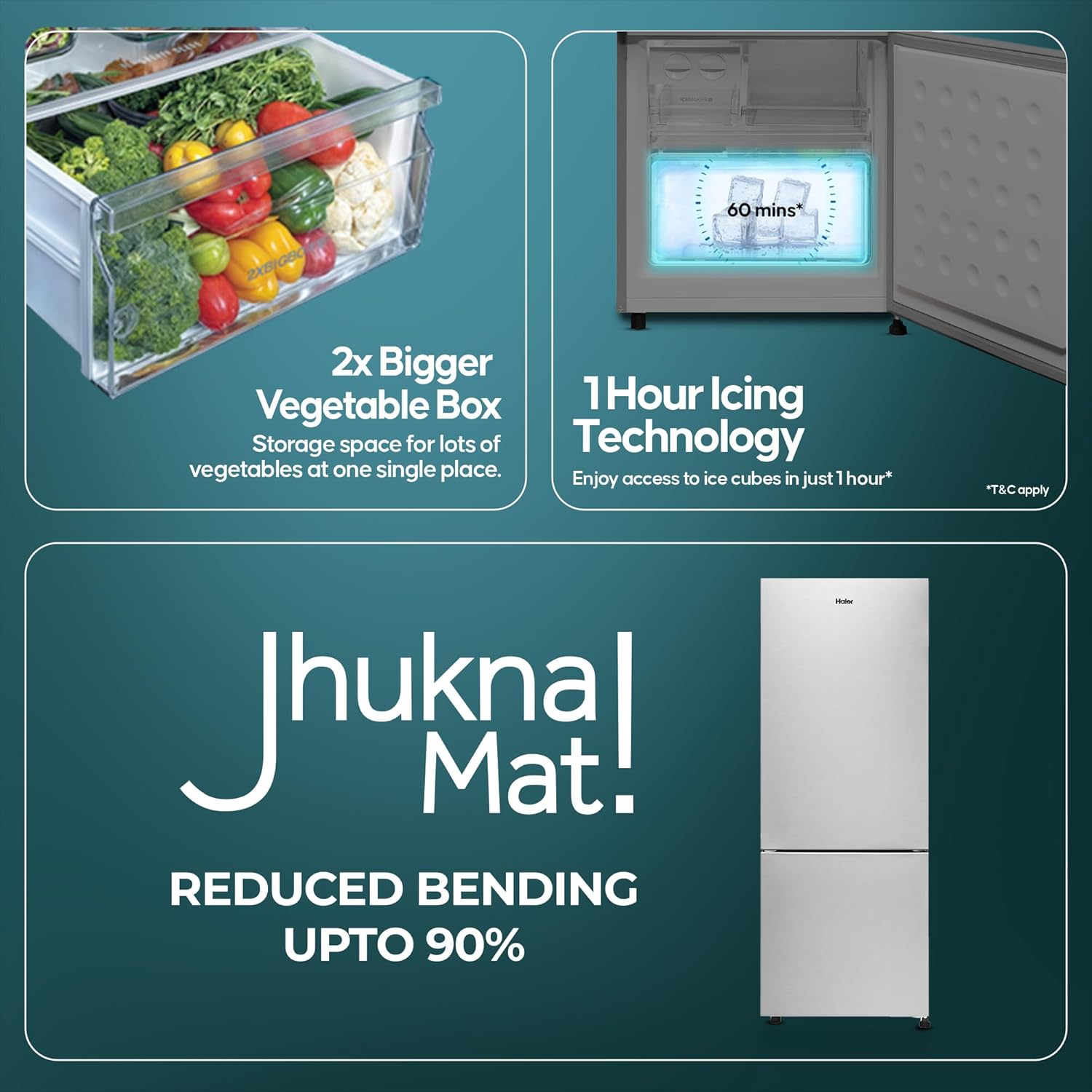 Haier 325 L 2 Star Frost Free Bottom Mount Double Door Refrigerator | Jhukna Mat - Bottom Freezer | Twin Inverter | Twist Ice Maker | 1 Hour Icing Technology (HRB-3502BS-P, Brushline Silver)