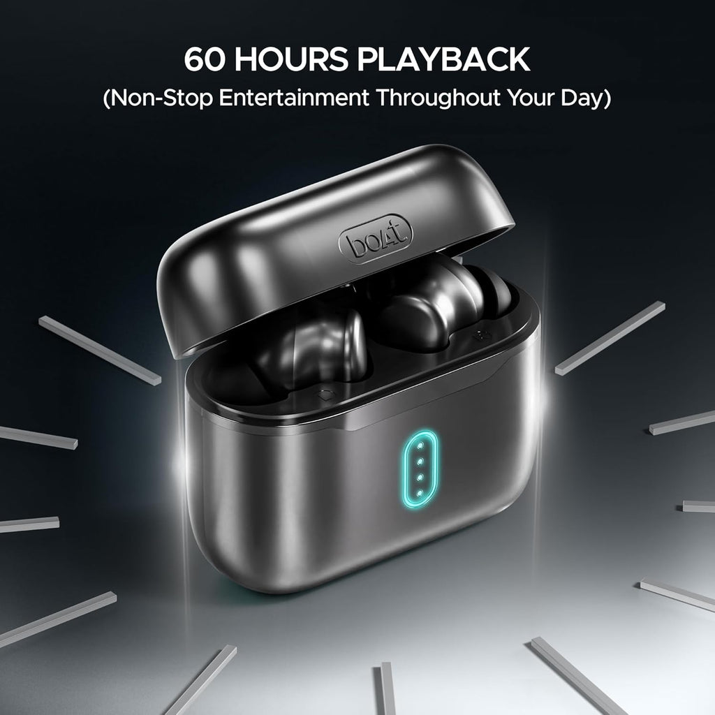 boAt Airdopes 141 Pro Buds, 13mm Drivers, Metallic Finish, 60HRS Battery, 4Mics ENx, Fast Charge, IPX5, v5.3 Bluetooth TWS in Ear Earbuds Wireless Earphones with mic (Obsidian Black)