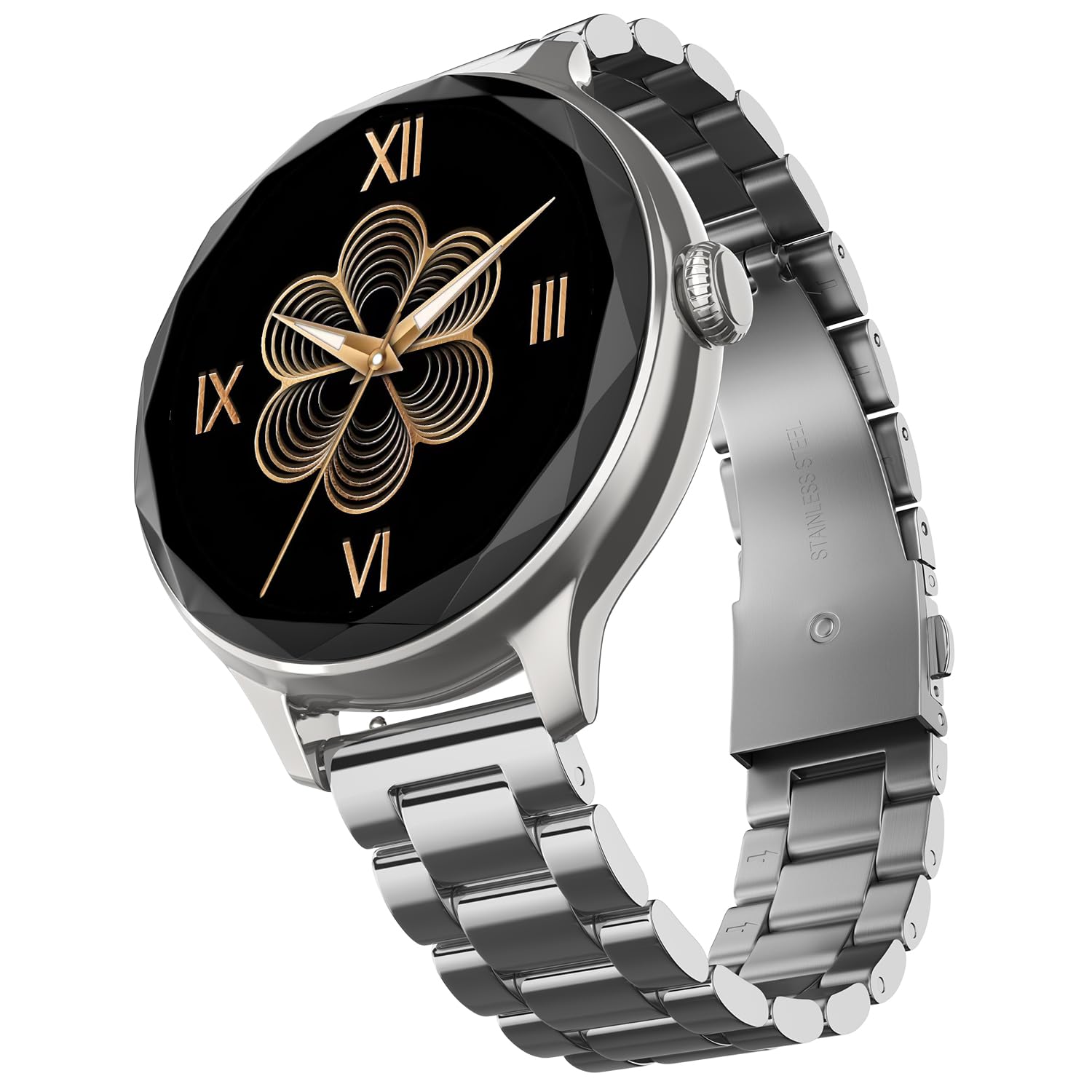 Noise Diva Smartwatch with Diamond Cut dial, Glossy Metallic Finish, AMOLED Display, Mesh Metal and Leather Strap Options, 100+ Watch Faces, Female Cycle Tracker Smart Watch for Women (Gold Link)